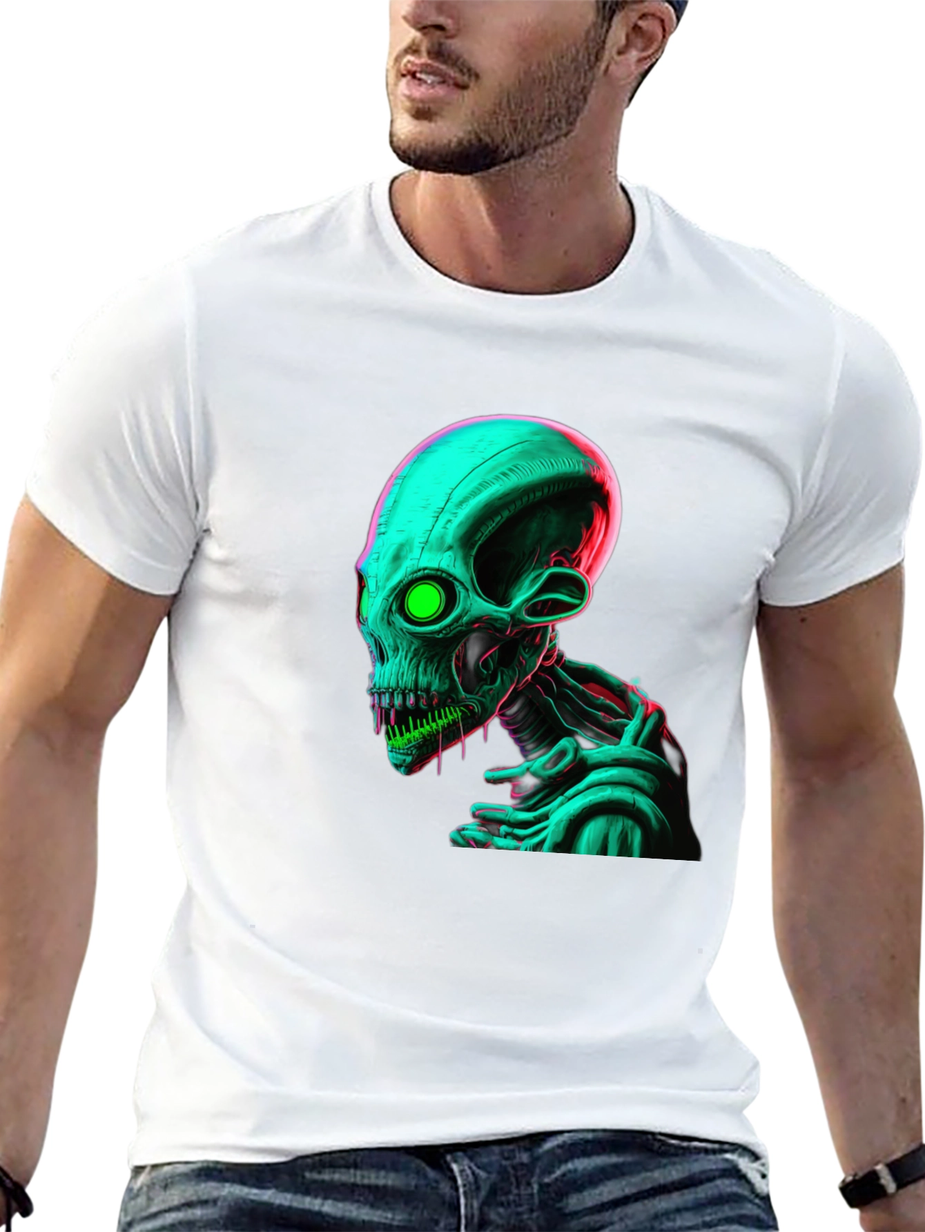 Neon Alien Graphic Black Tee Shirt