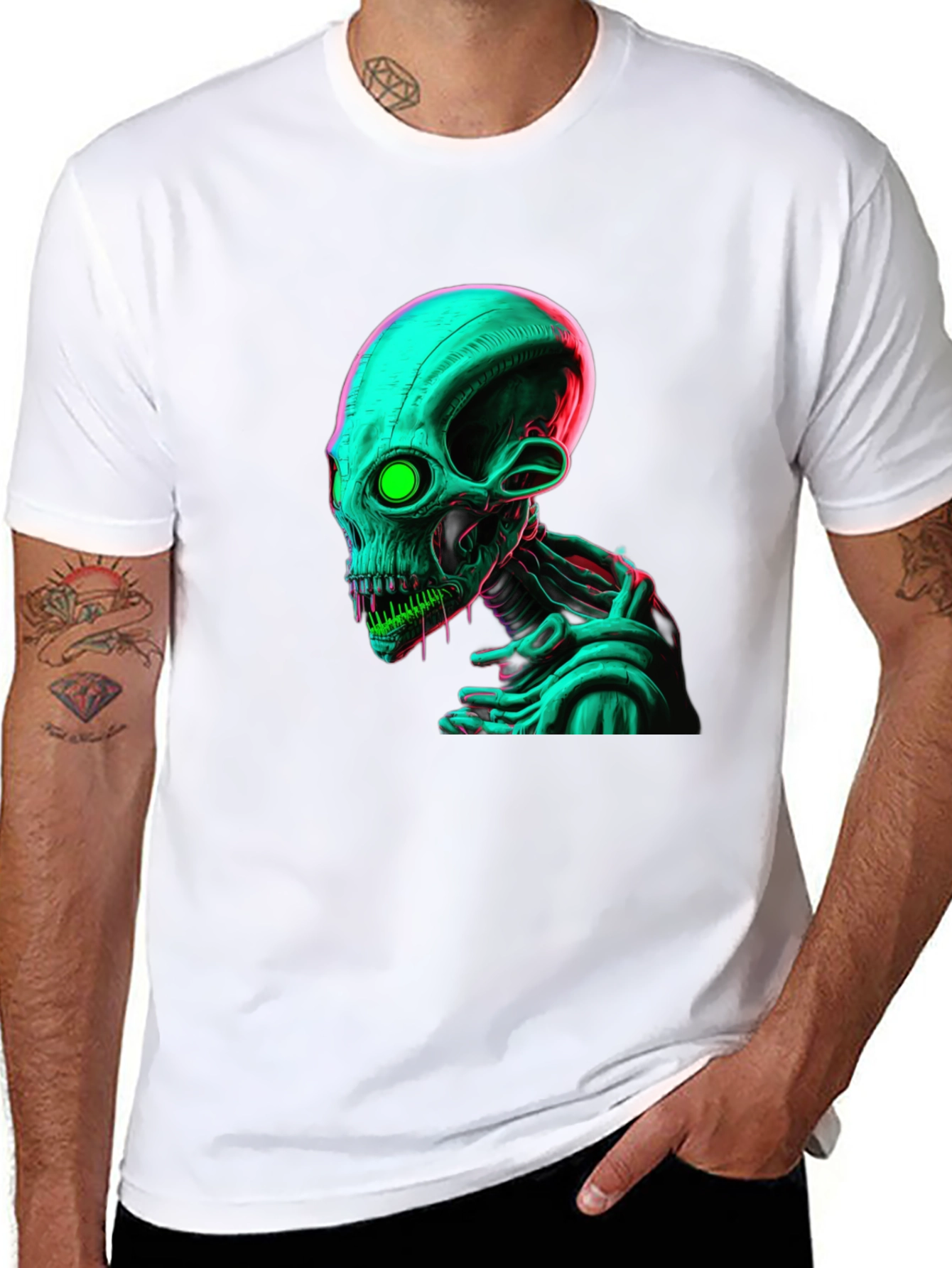 Neon Alien Graphic Black Tee Shirt