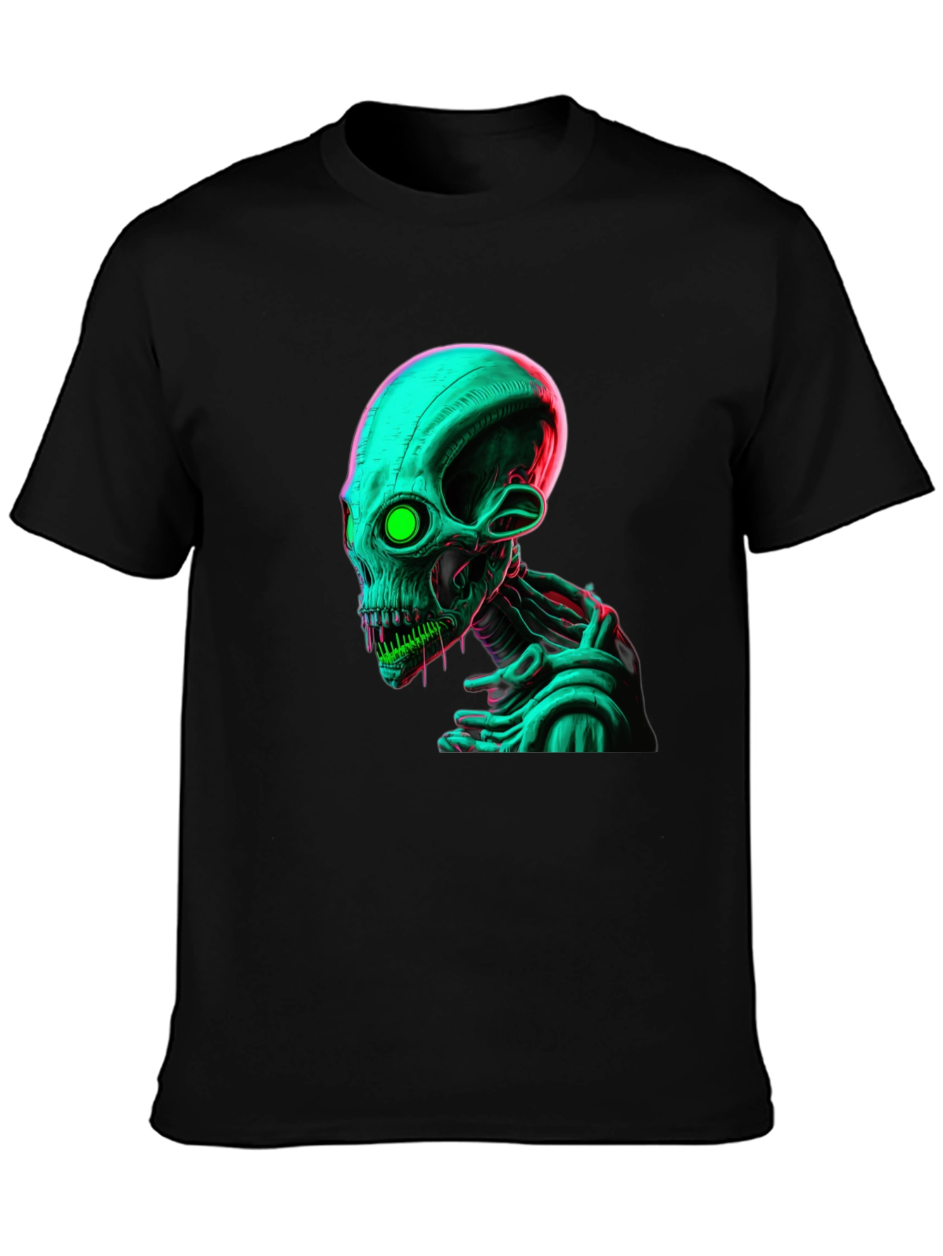 Neon Alien Graphic Black Tee Shirt