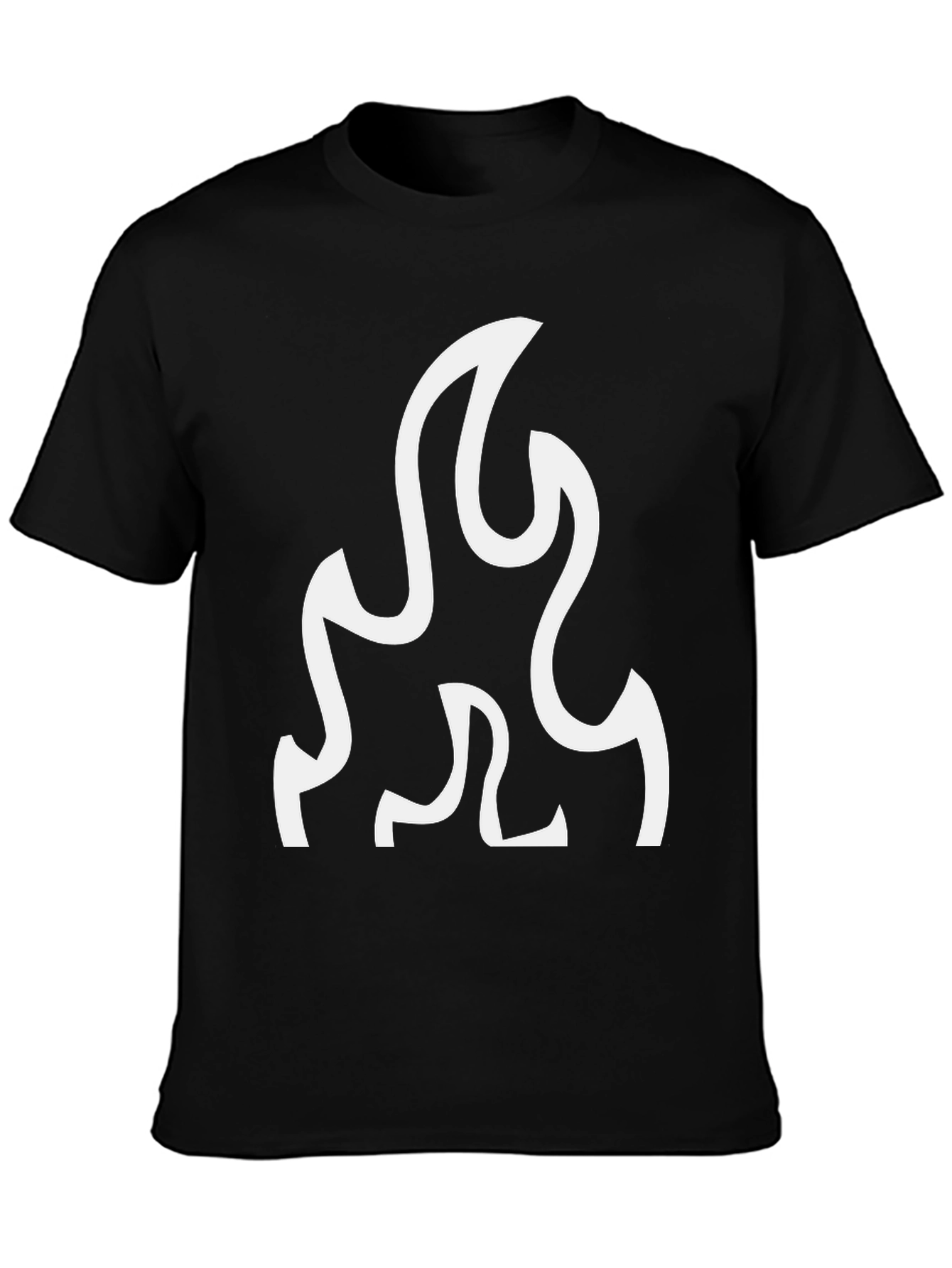 Black T-Shirt with White Flame Graphic