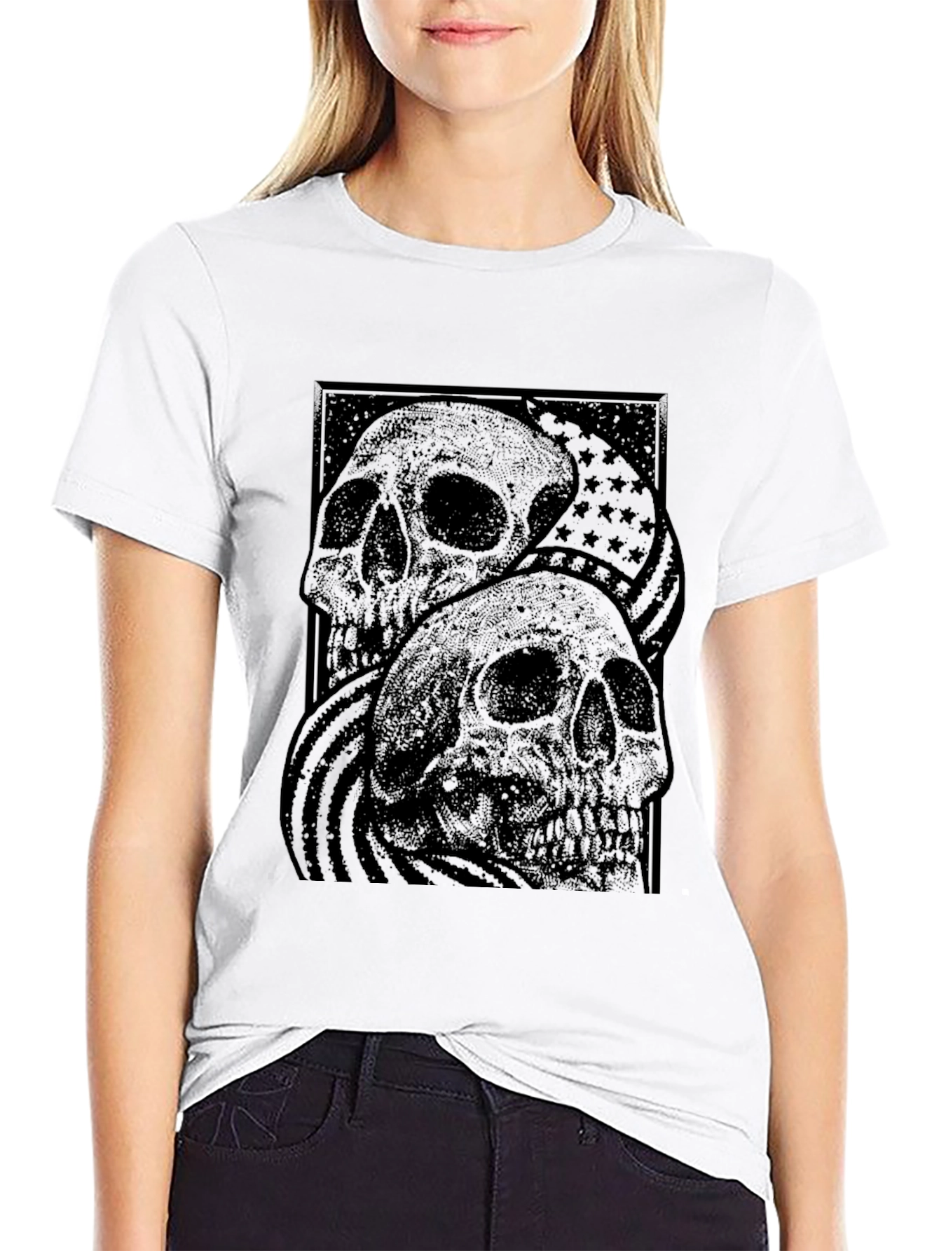 Skull Graphic T-Shirt - American Flag Design