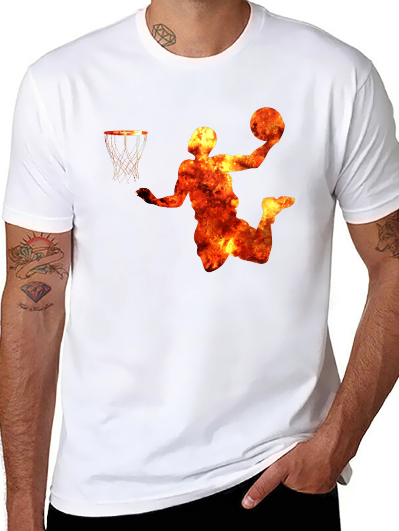Flaming Basketball Player Graphic T-Shirt