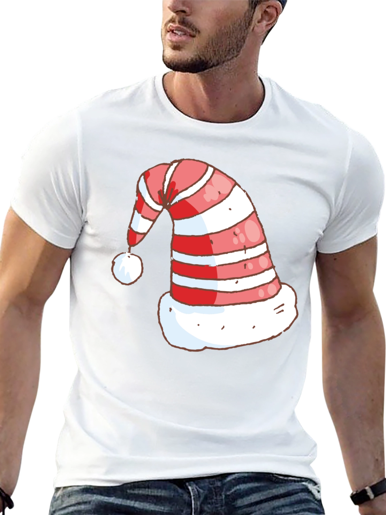 Festive Christmas Hat Graphic Tee - Holiday Spirit