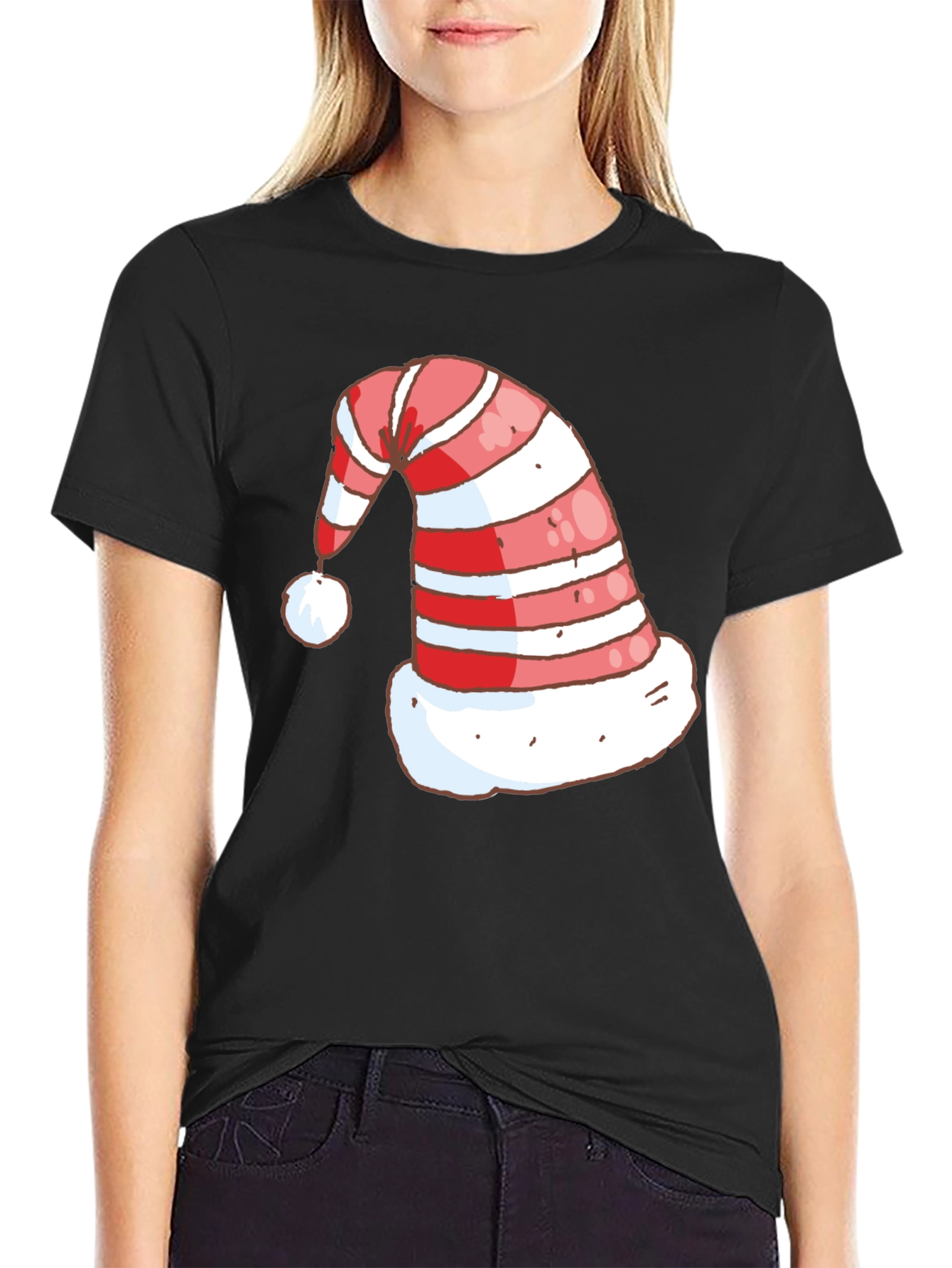 Festive Christmas Hat Graphic Tee - Holiday Spirit