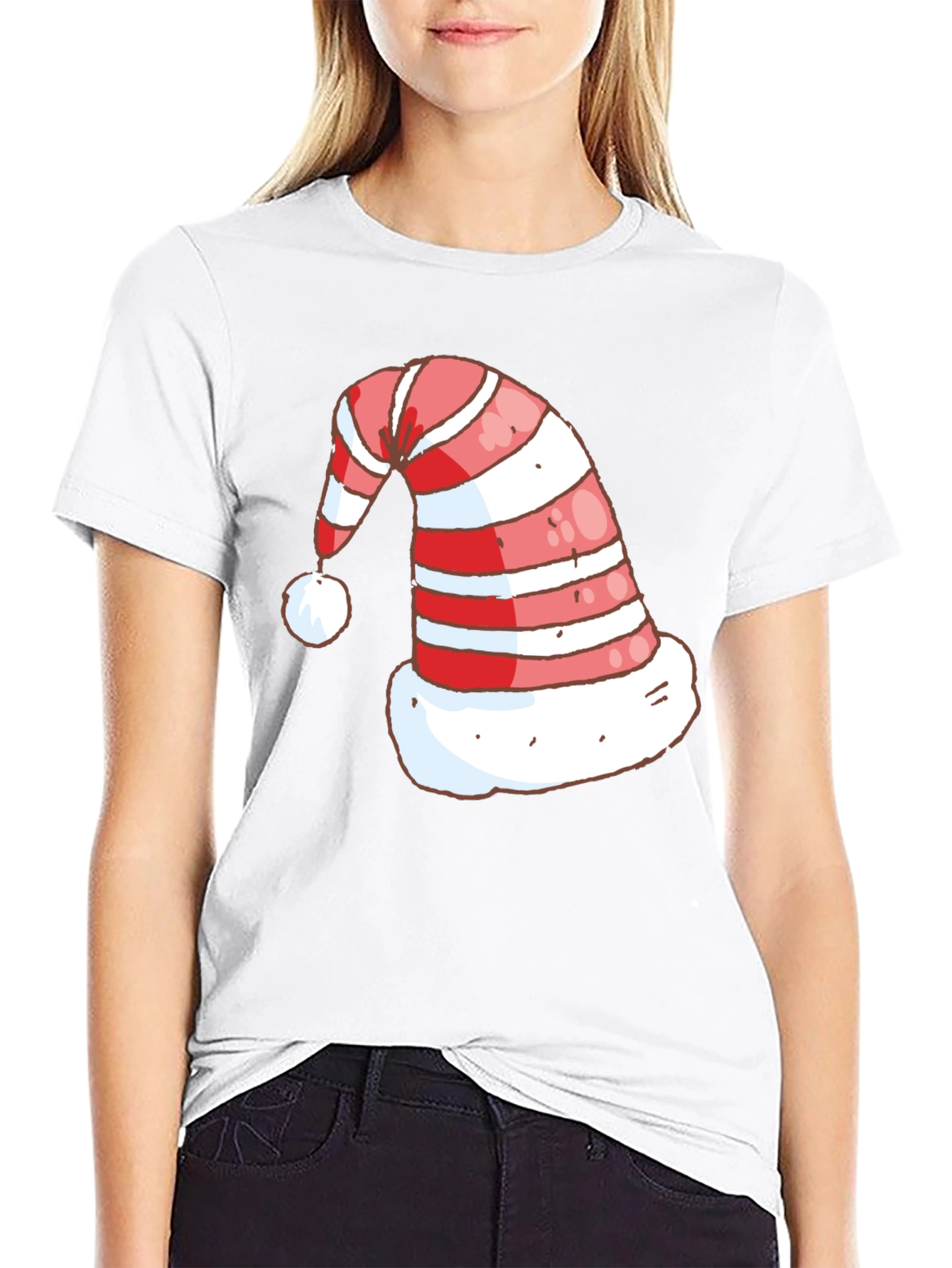 Festive Christmas Hat Graphic Tee - Holiday Spirit