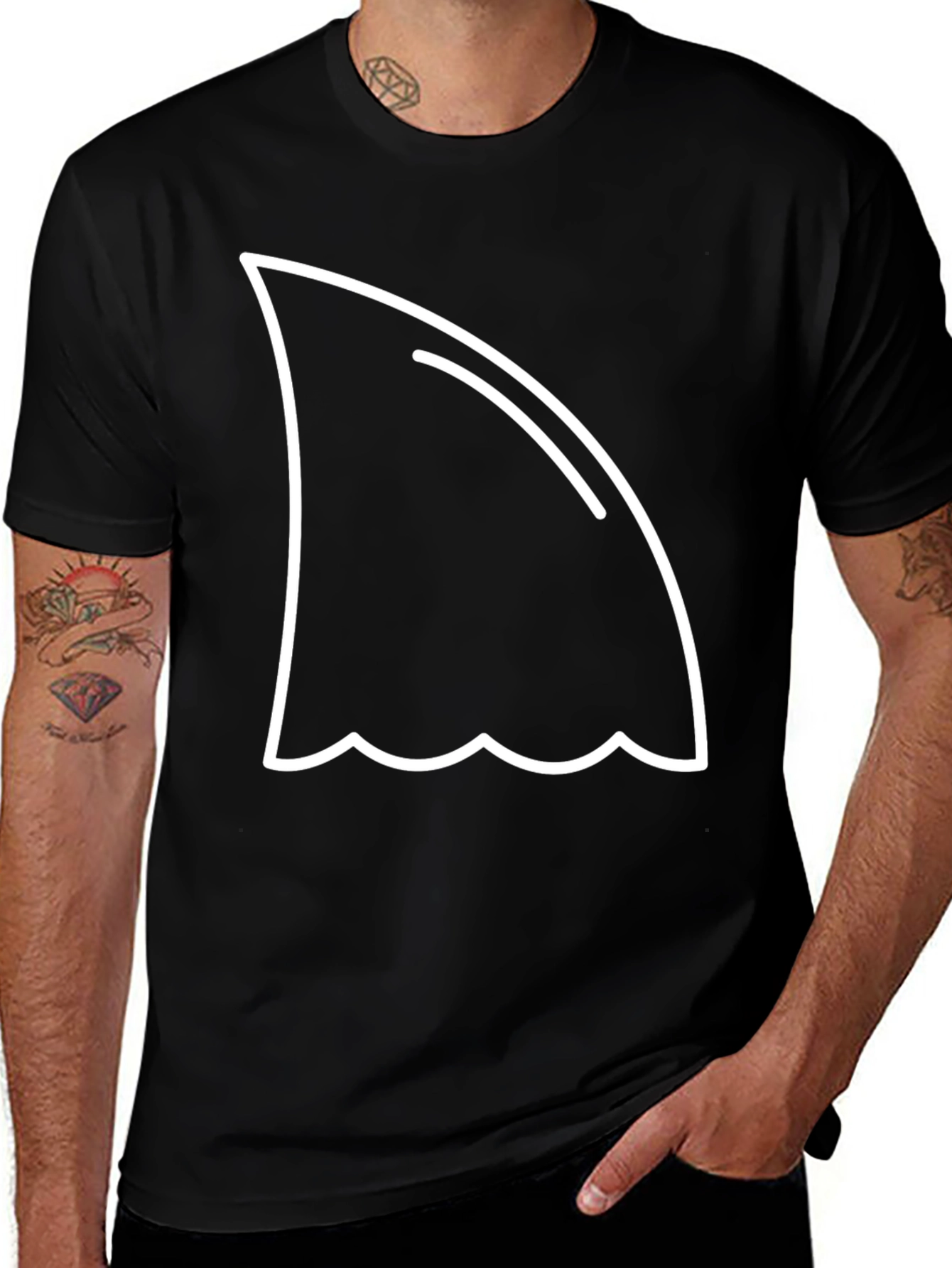 Shark Fin Graphic Tee - Black Cotton T-Shirt