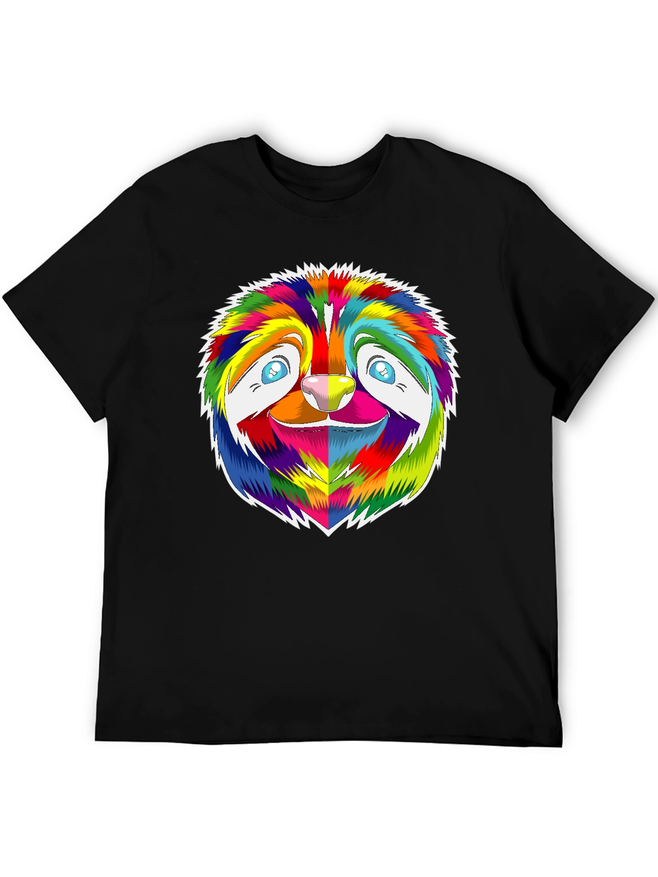 Rainbow Sloth Graphic Tee - Black Cotton T-Shirt