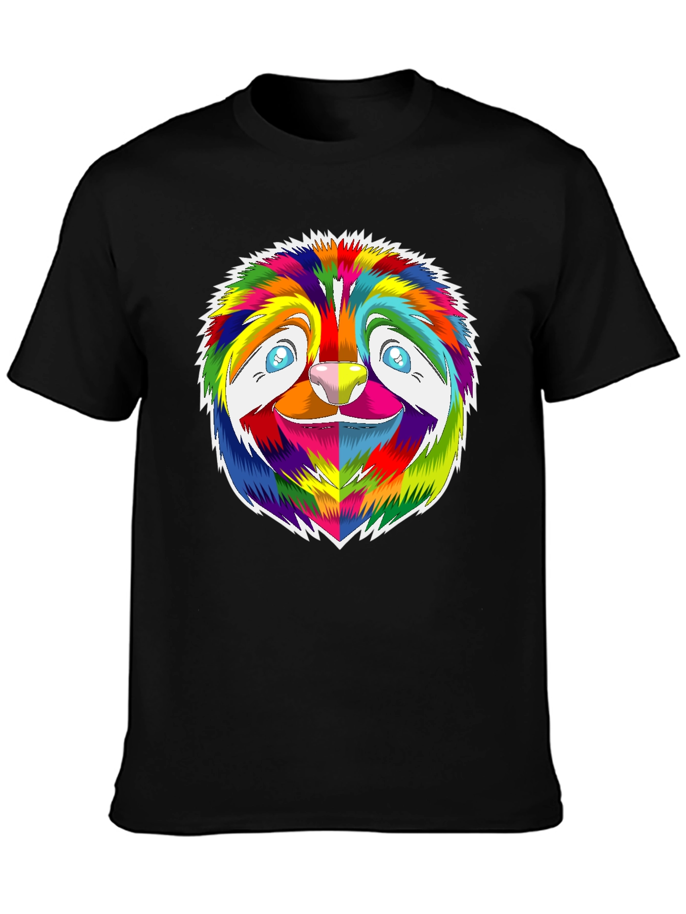 Rainbow Sloth Graphic Tee - Black Cotton T-Shirt
