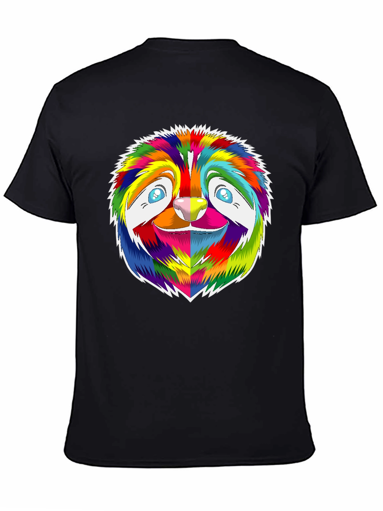 Rainbow Sloth Graphic Tee - Black Cotton T-Shirt