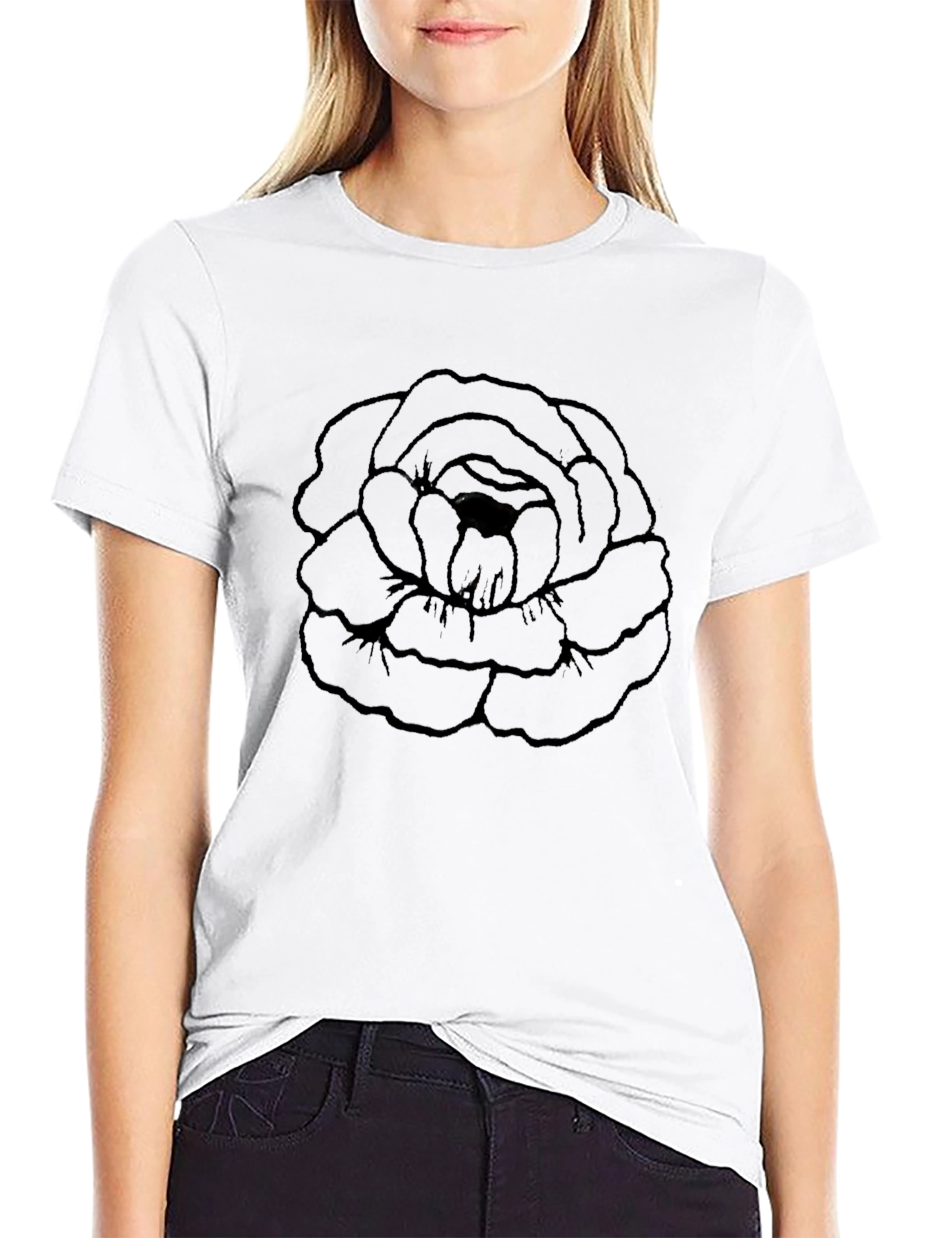 Black Rose Graphic Tee - Modern Floral Design