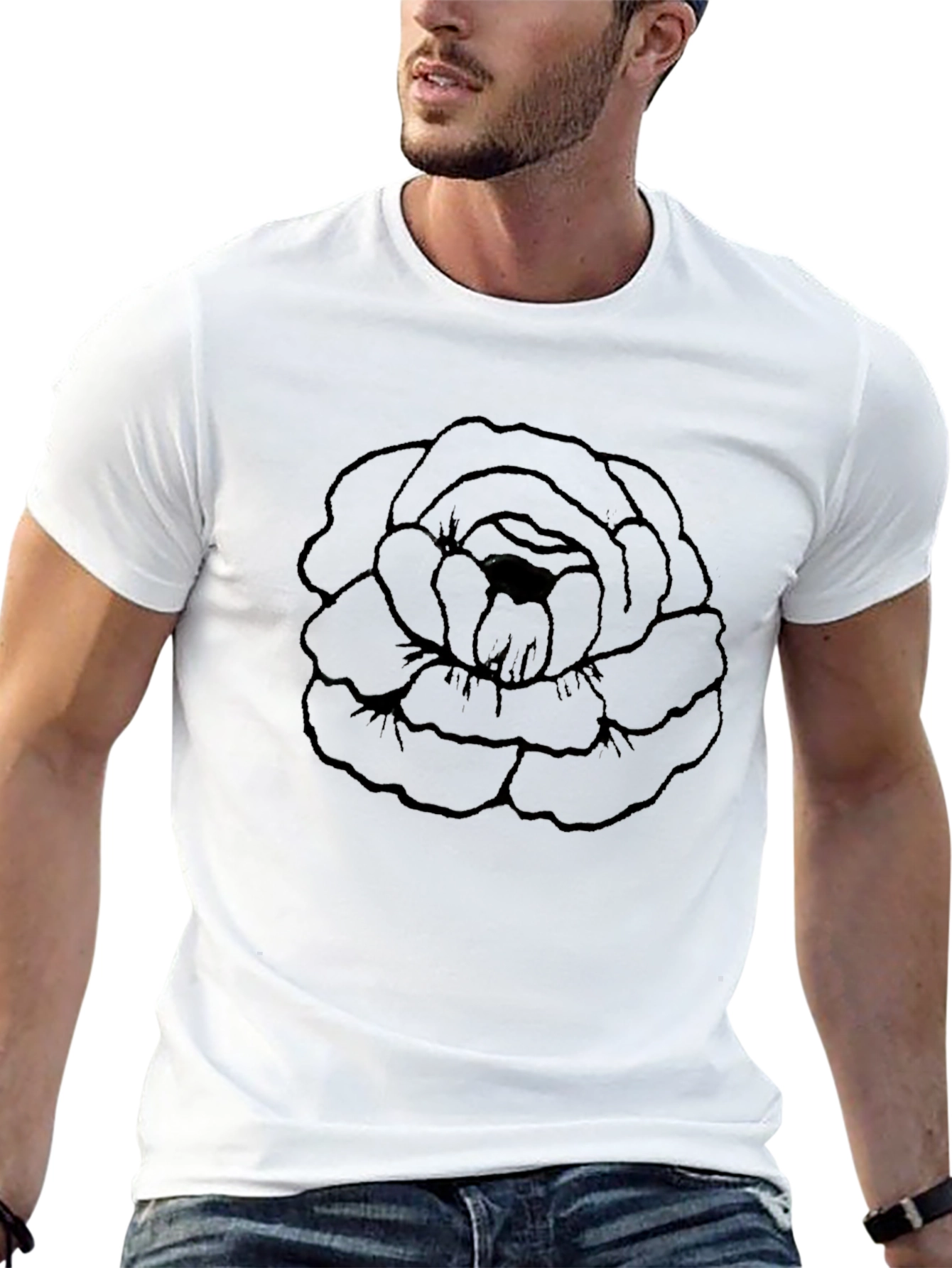 Black Rose Graphic Tee - Modern Floral Design