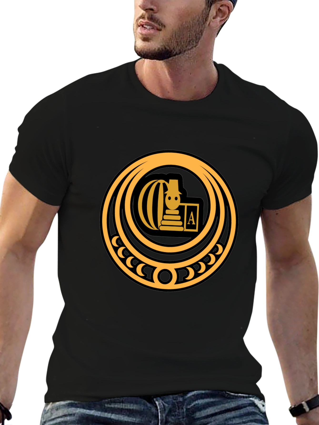 Stylish Black T-Shirt with Gold Emblem