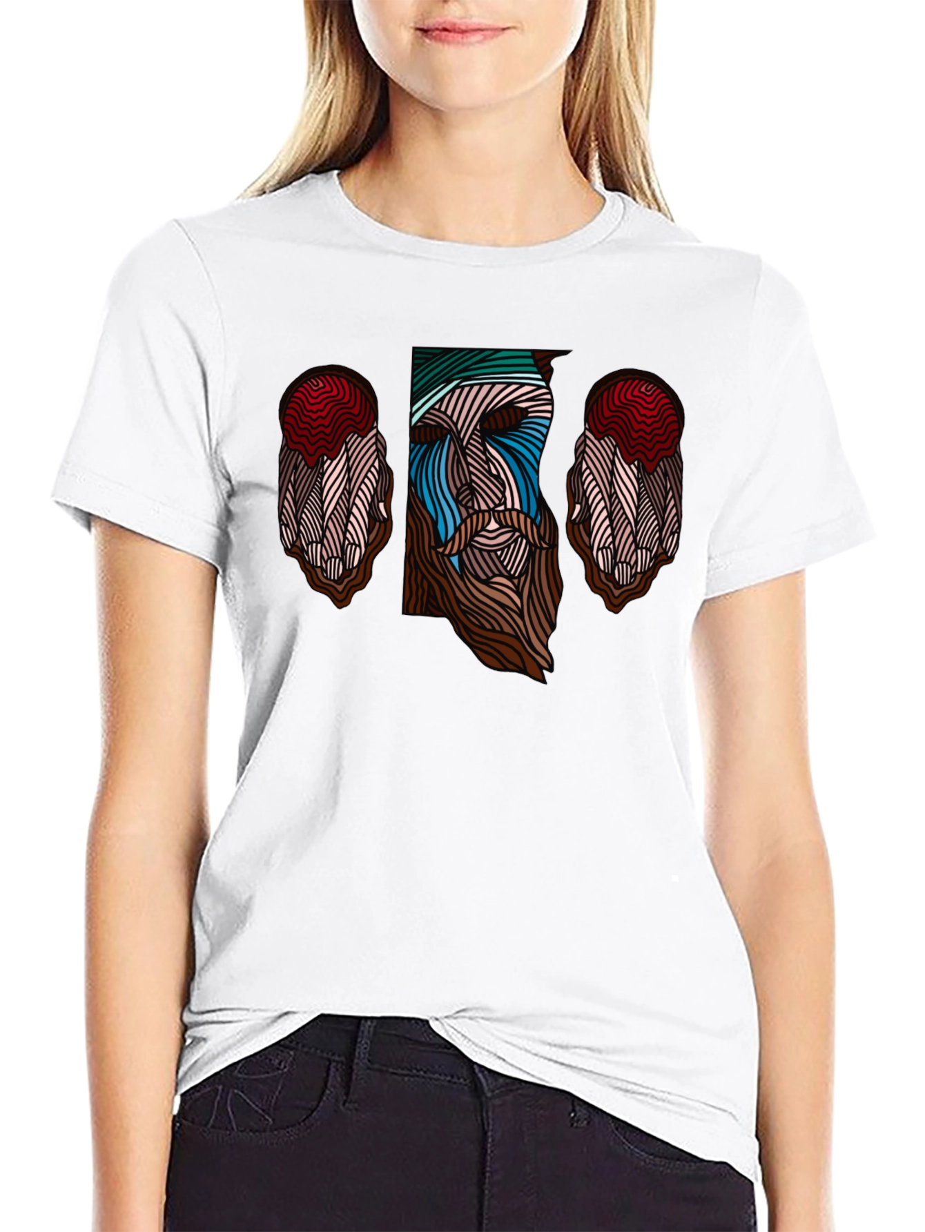 Abstract Face Graphic Tee - Stylish Mens Black T-Shirt