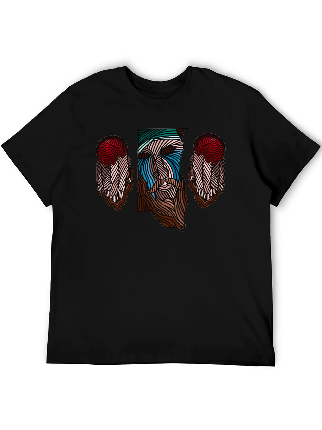 Abstract Face Graphic Tee - Stylish Mens Black T-Shirt