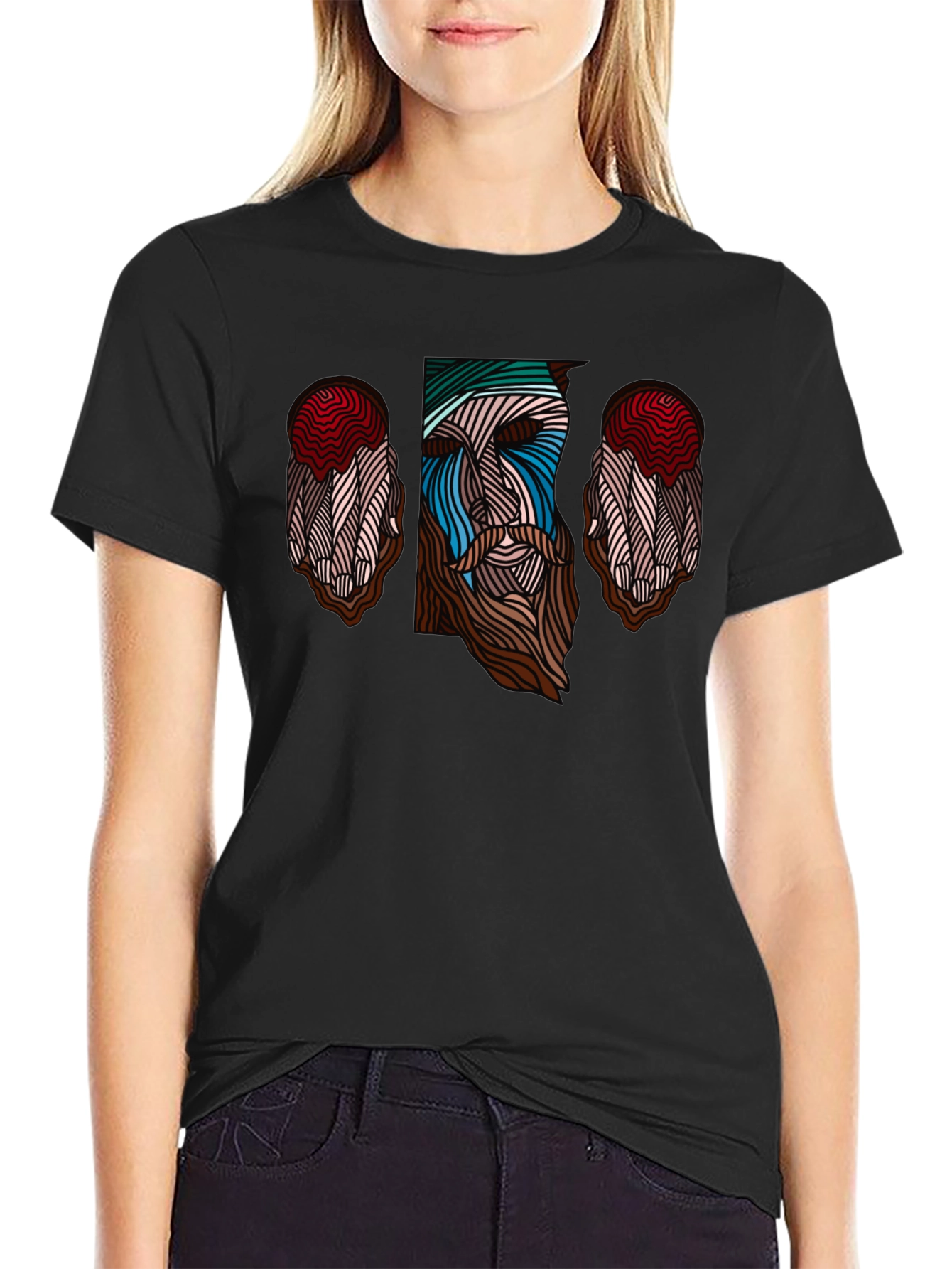 Abstract Face Graphic Tee - Stylish Mens Black T-Shirt