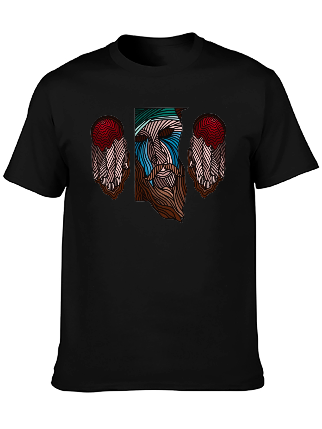 Abstract Face Graphic Tee - Stylish Mens Black T-Shirt