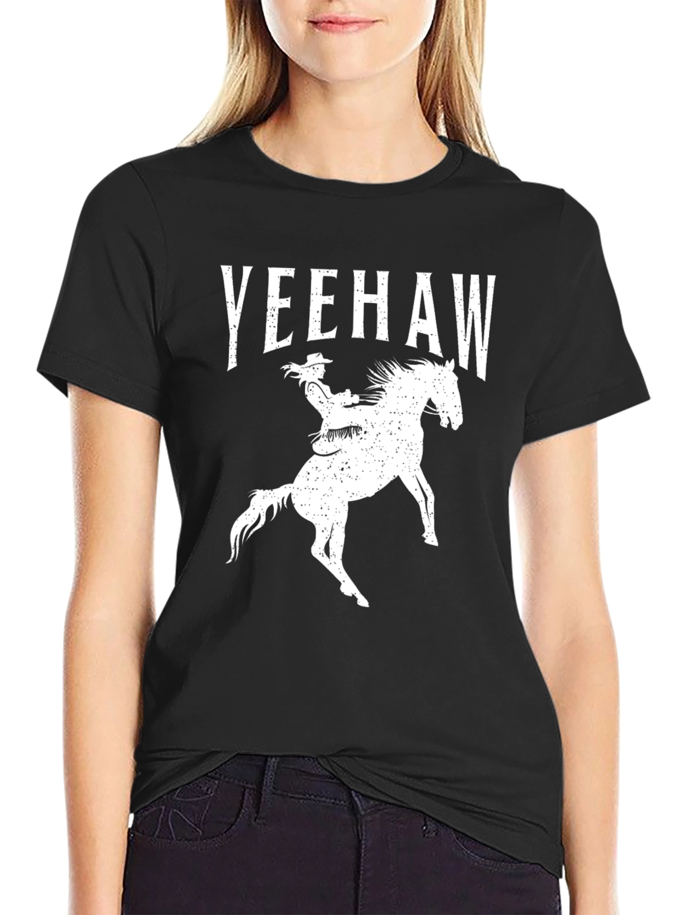 Yeehaw Cowboy Riding Horse Graphic Tee - Black