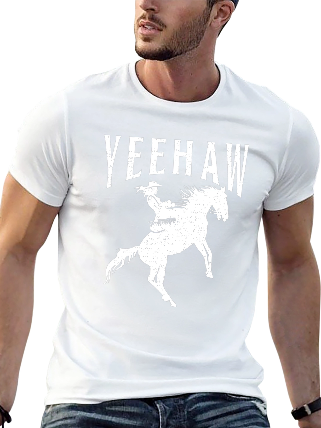 Yeehaw Cowboy Riding Horse Graphic Tee - Black