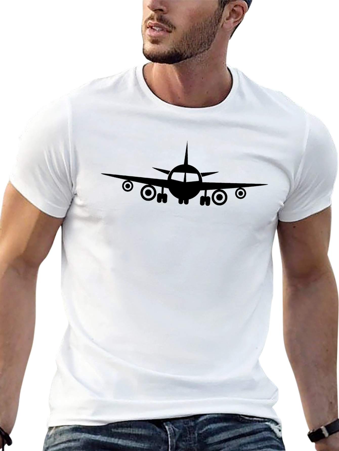 Airplane Graphic Tee - Black Cotton T-Shirt