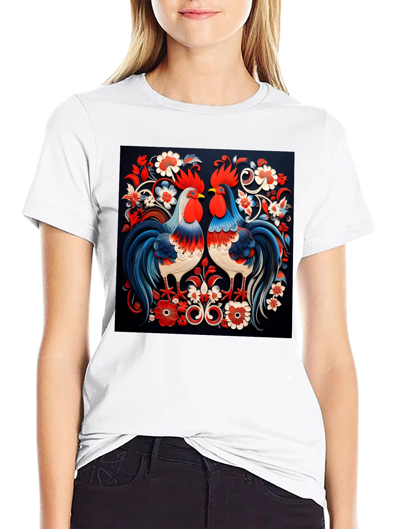Rooster Folk Art Graphic Tee