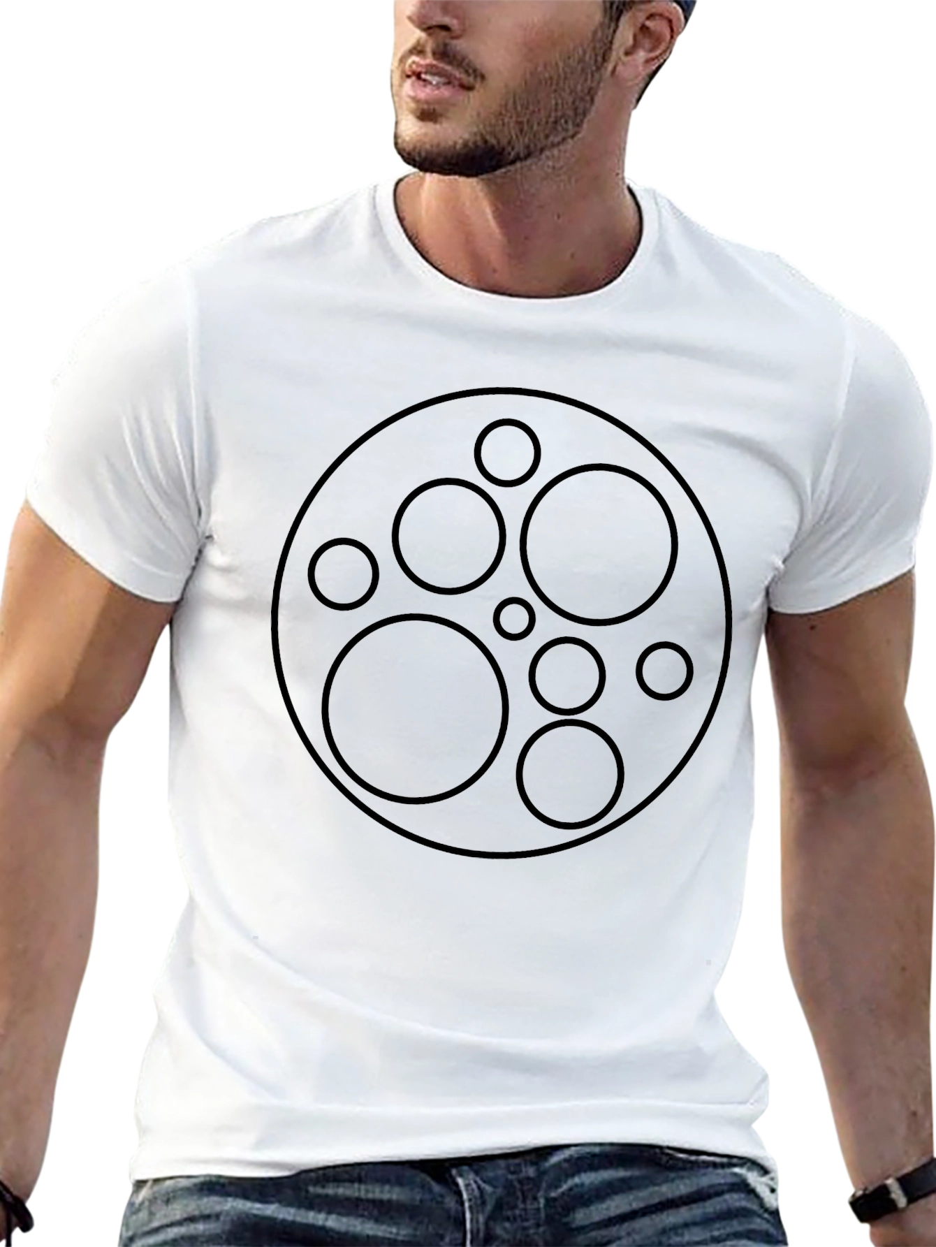 Geometric Circle Design Black T-Shirt