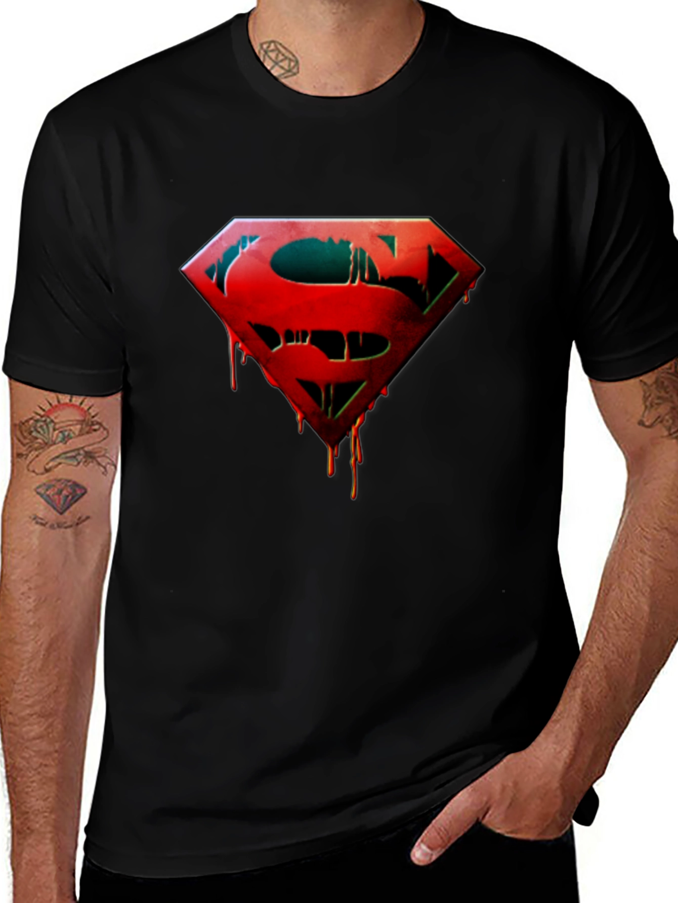 Superman Drip Graphic Black T-Shirt