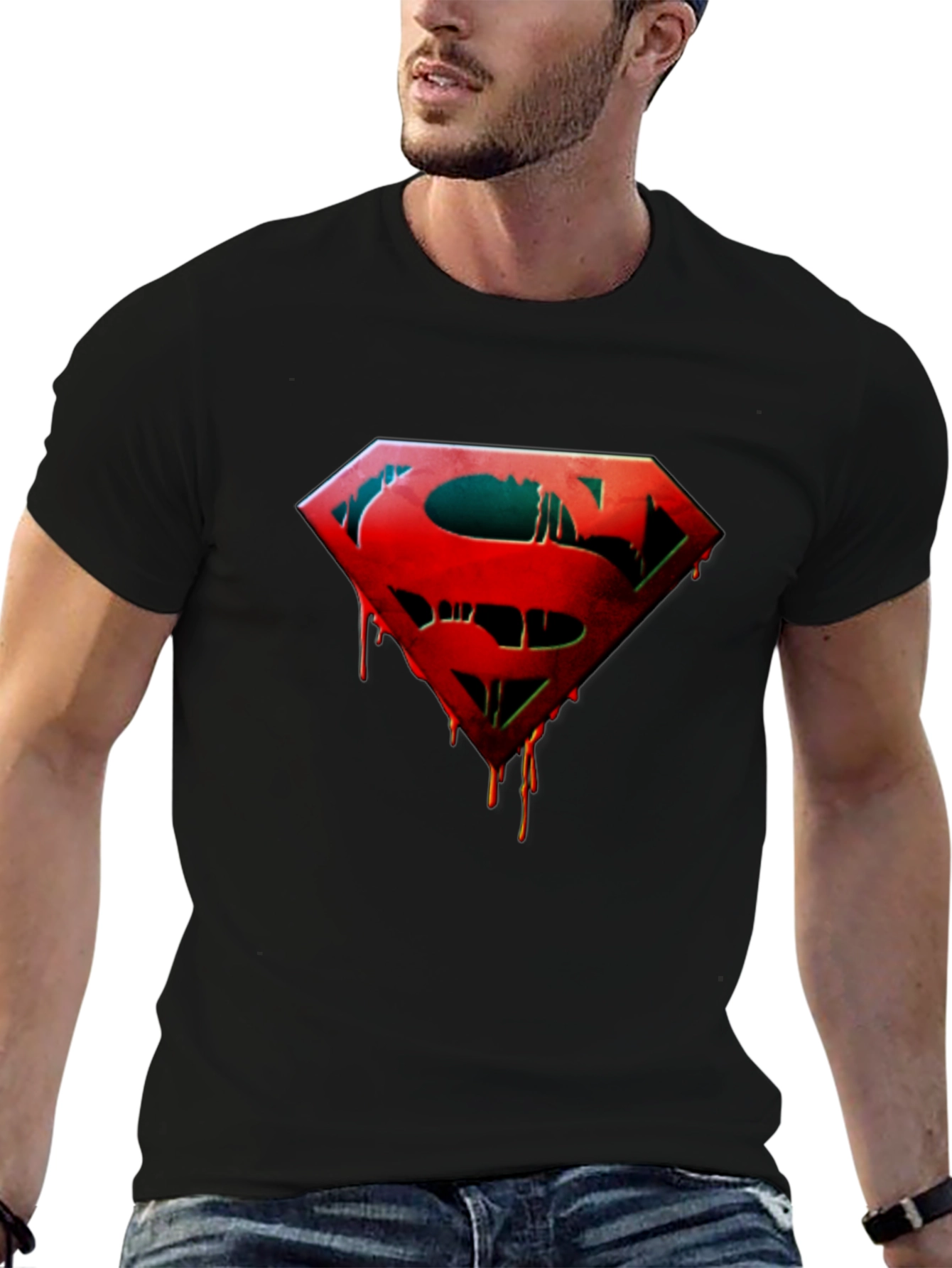 Superman Drip Graphic Black T-Shirt