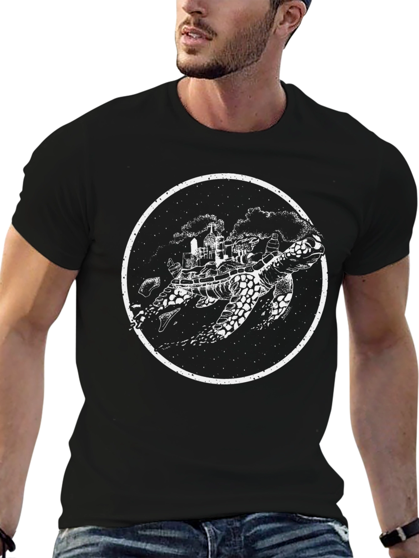 Turtle City Graphic Tee - Black Cotton T-Shirt