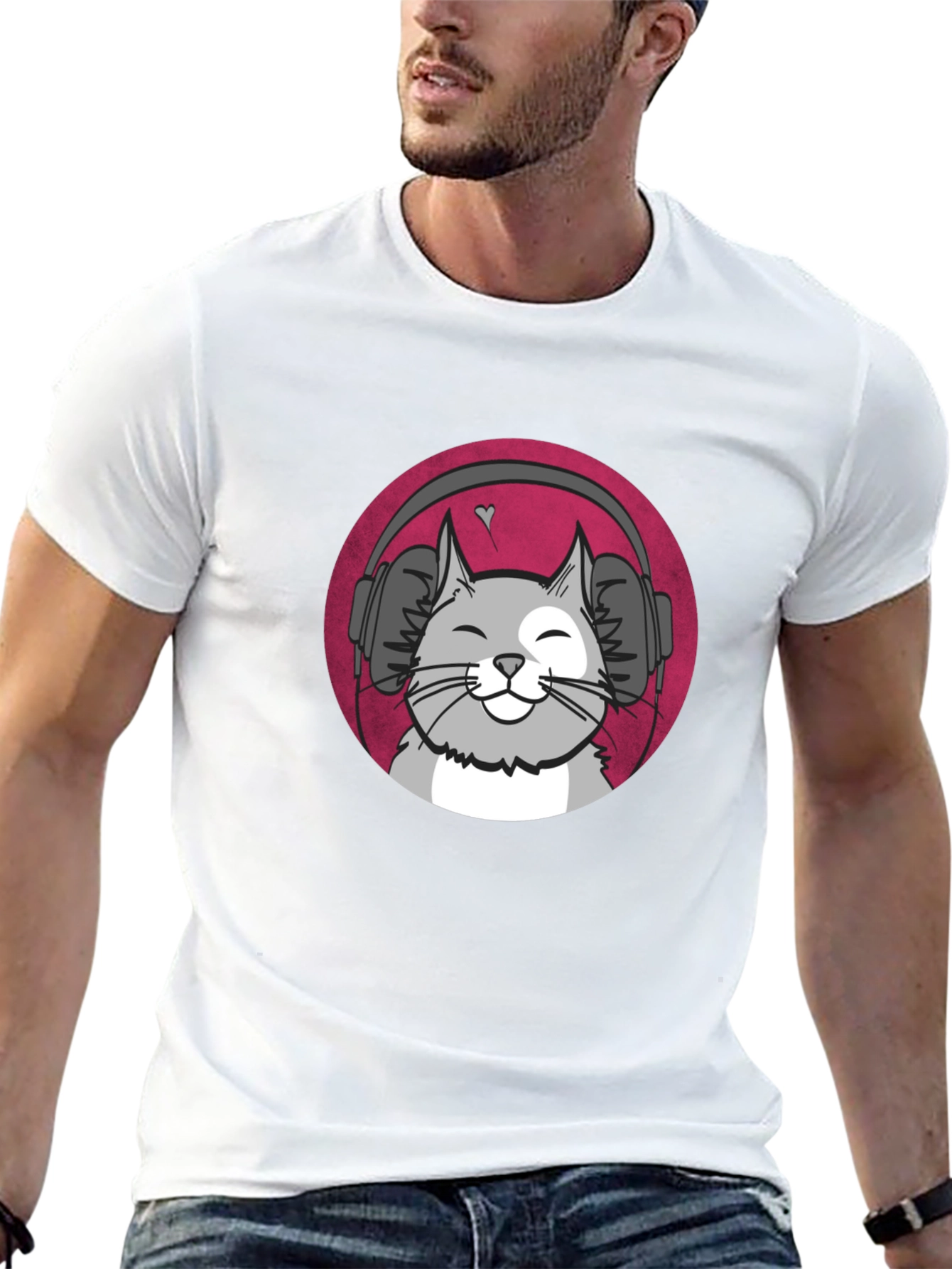 Cool Cat Headphones Graphic T-Shirt