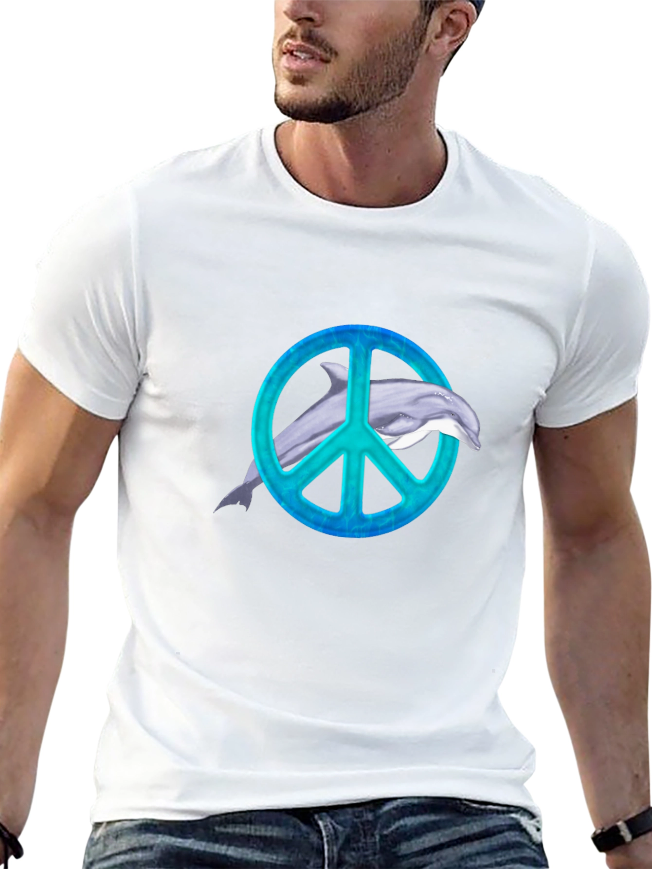 Dolphin Peace Sign Black T-Shirt