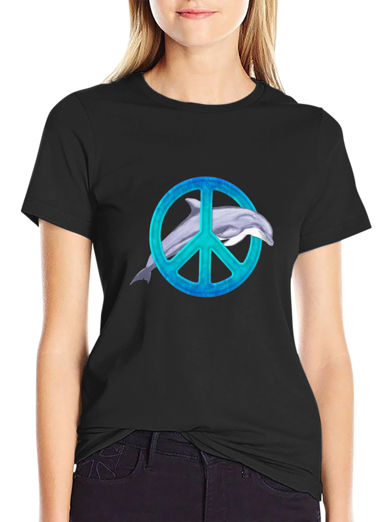 Dolphin Peace Sign Black T-Shirt