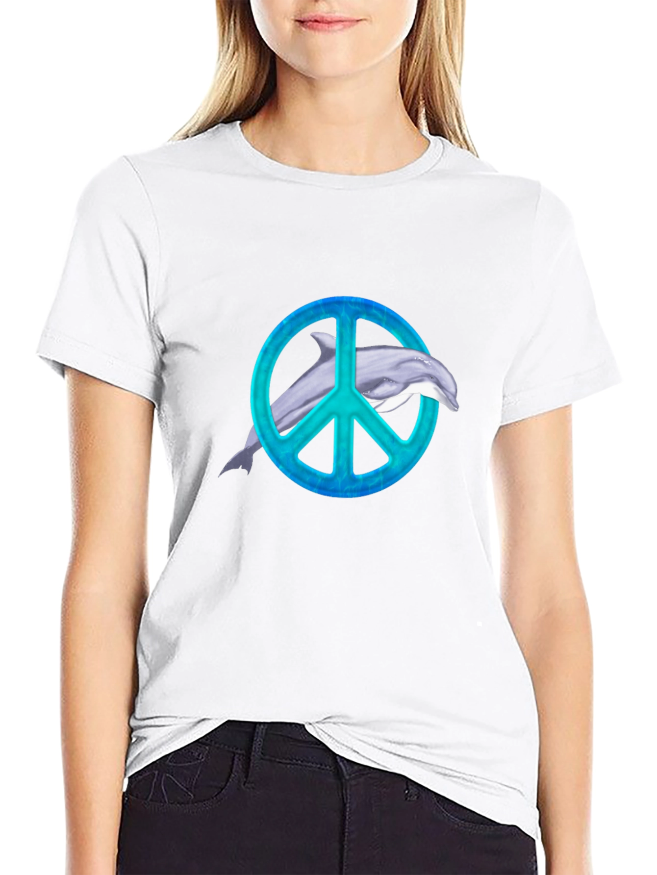 Dolphin Peace Sign Black T-Shirt