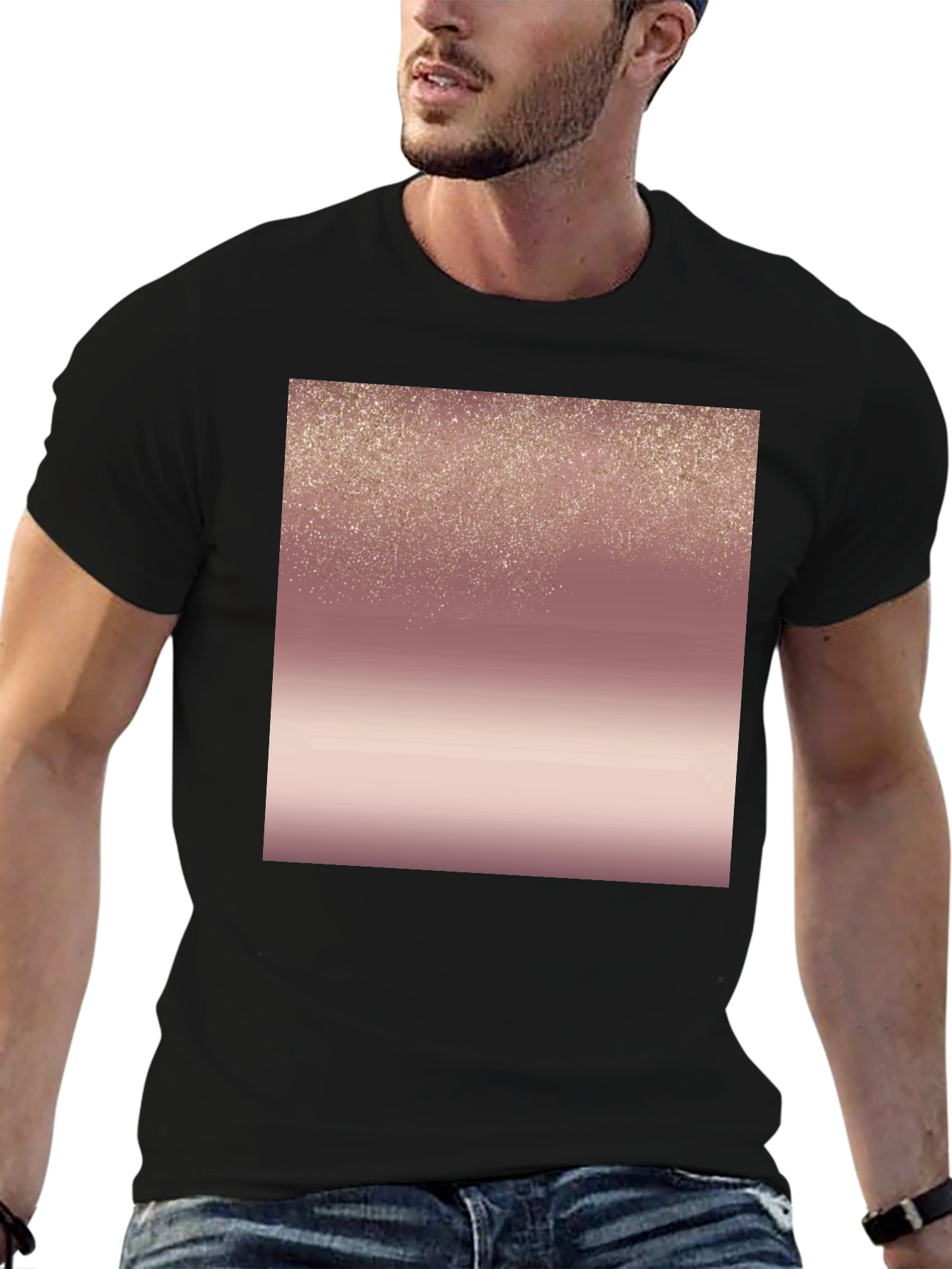 Stylish Black Tee with Rose Gold Gradient Design