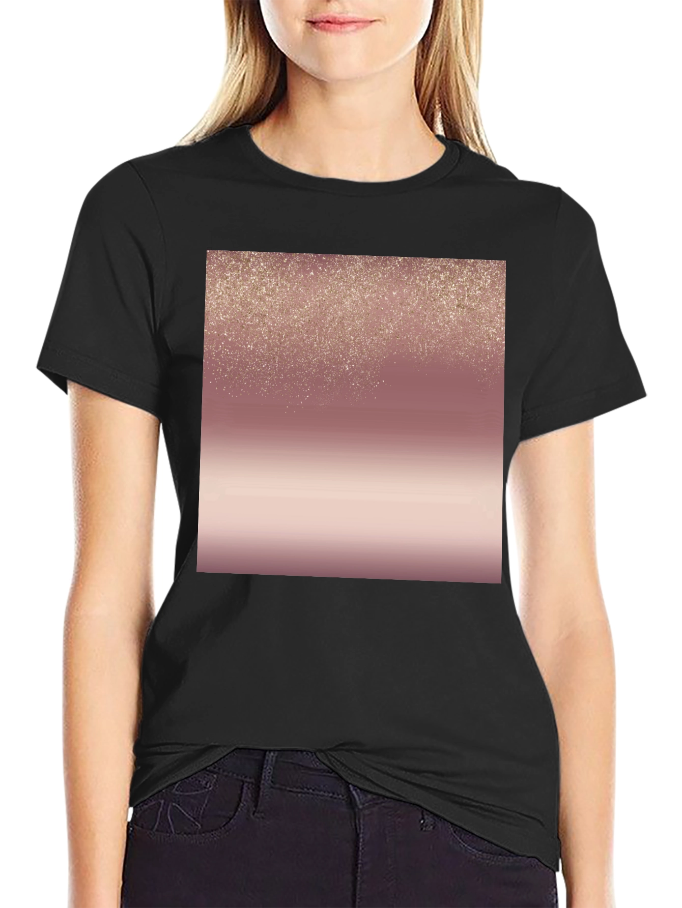 Stylish Black Tee with Rose Gold Gradient Design
