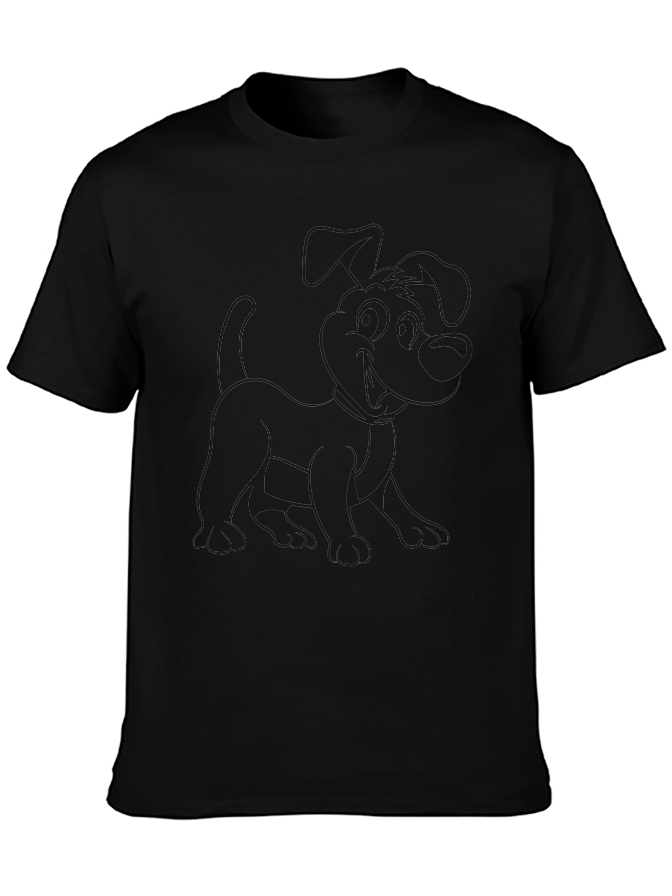Black Crew Neck T-Shirt with Dog Graphic