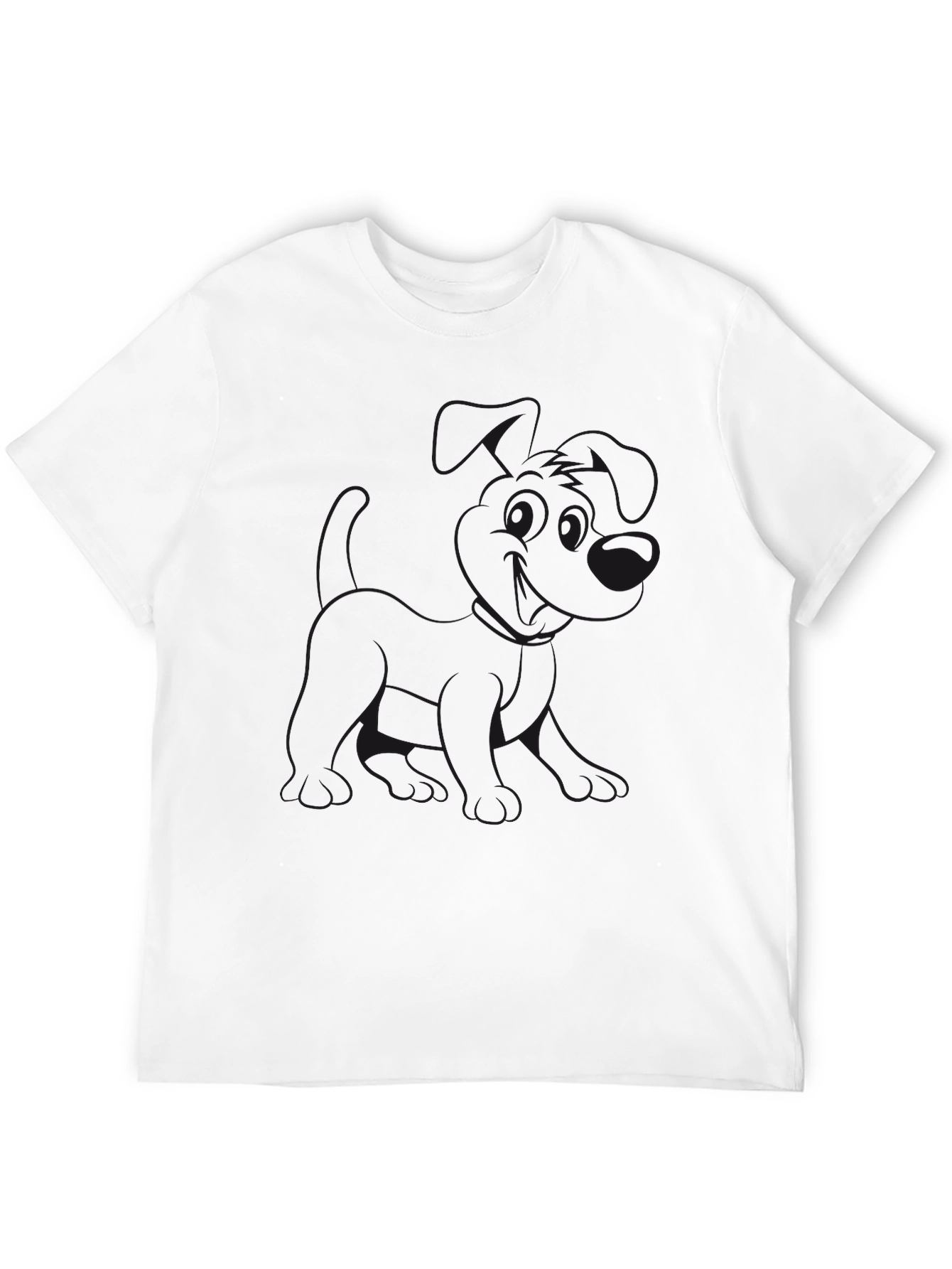Black Crew Neck T-Shirt with Dog Graphic