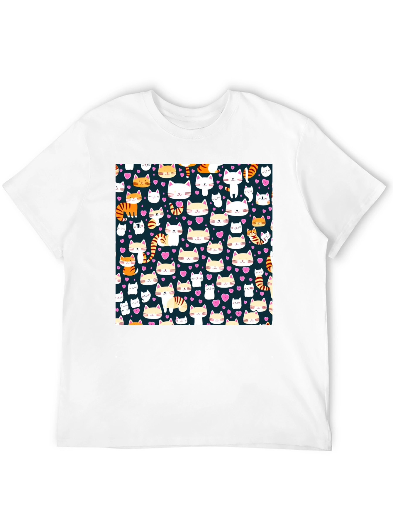 Cute Cat Pattern Black T-Shirt
