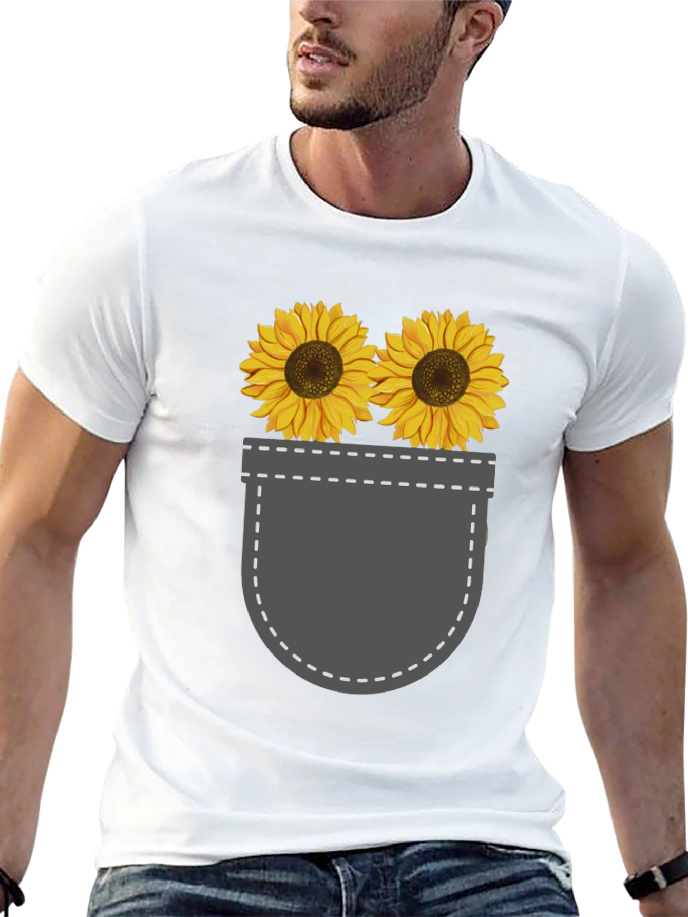 Sunflower Pocket Graphic Tee - Trendy Casual Style