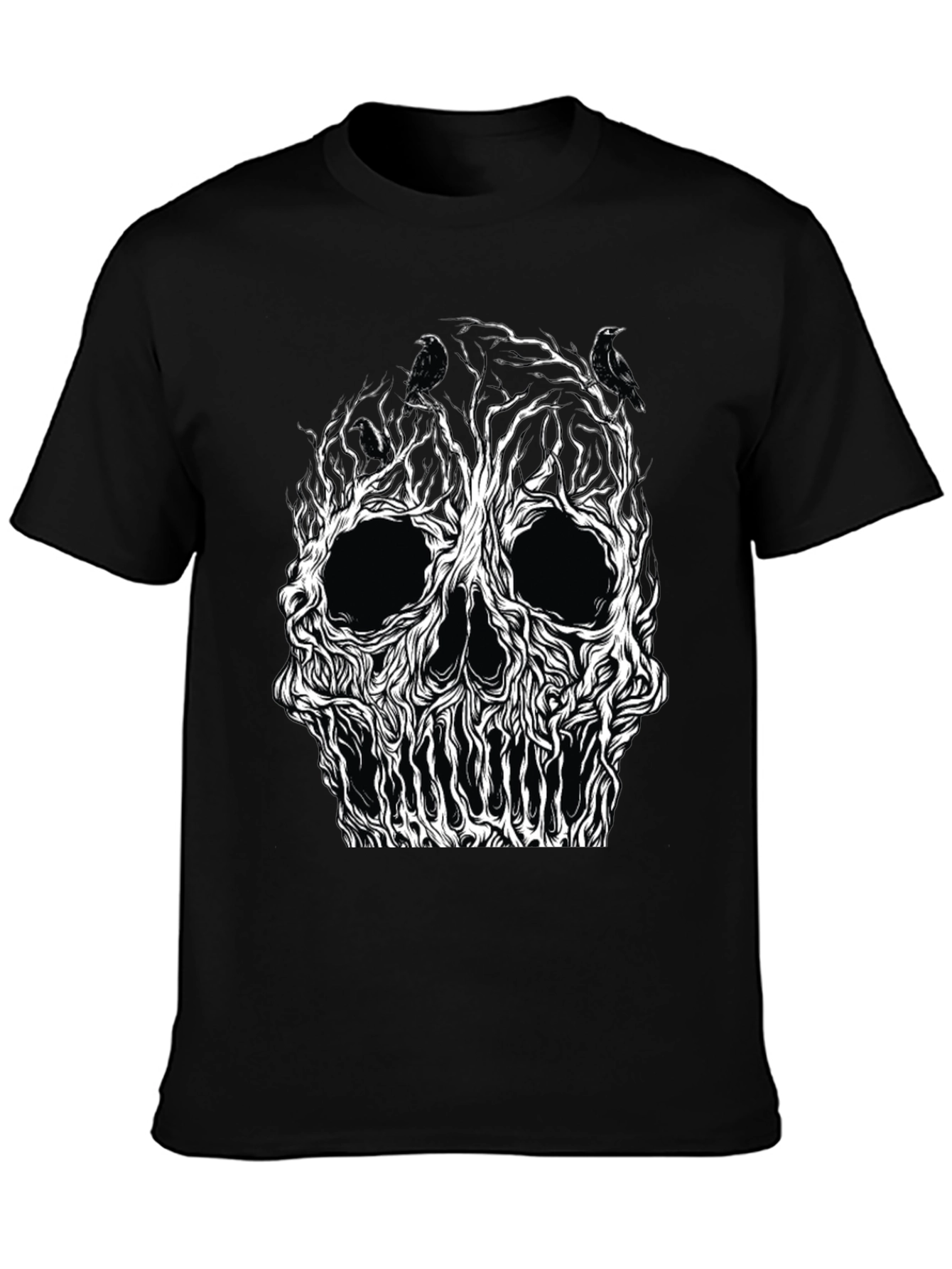 Skull Tree Raven Graphic Tee - Black