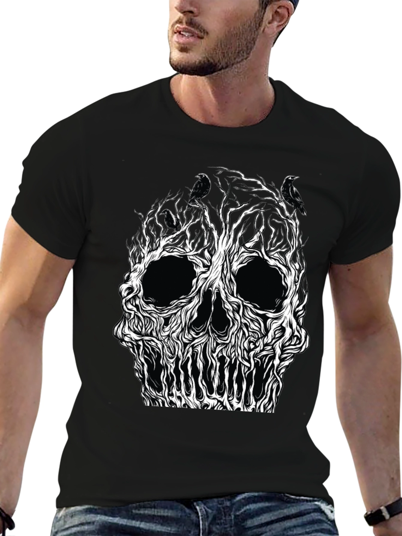 Skull Tree Raven Graphic Tee - Black