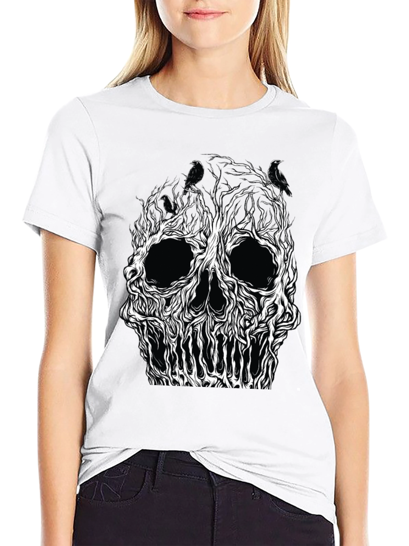 Skull Tree Raven Graphic Tee - Black