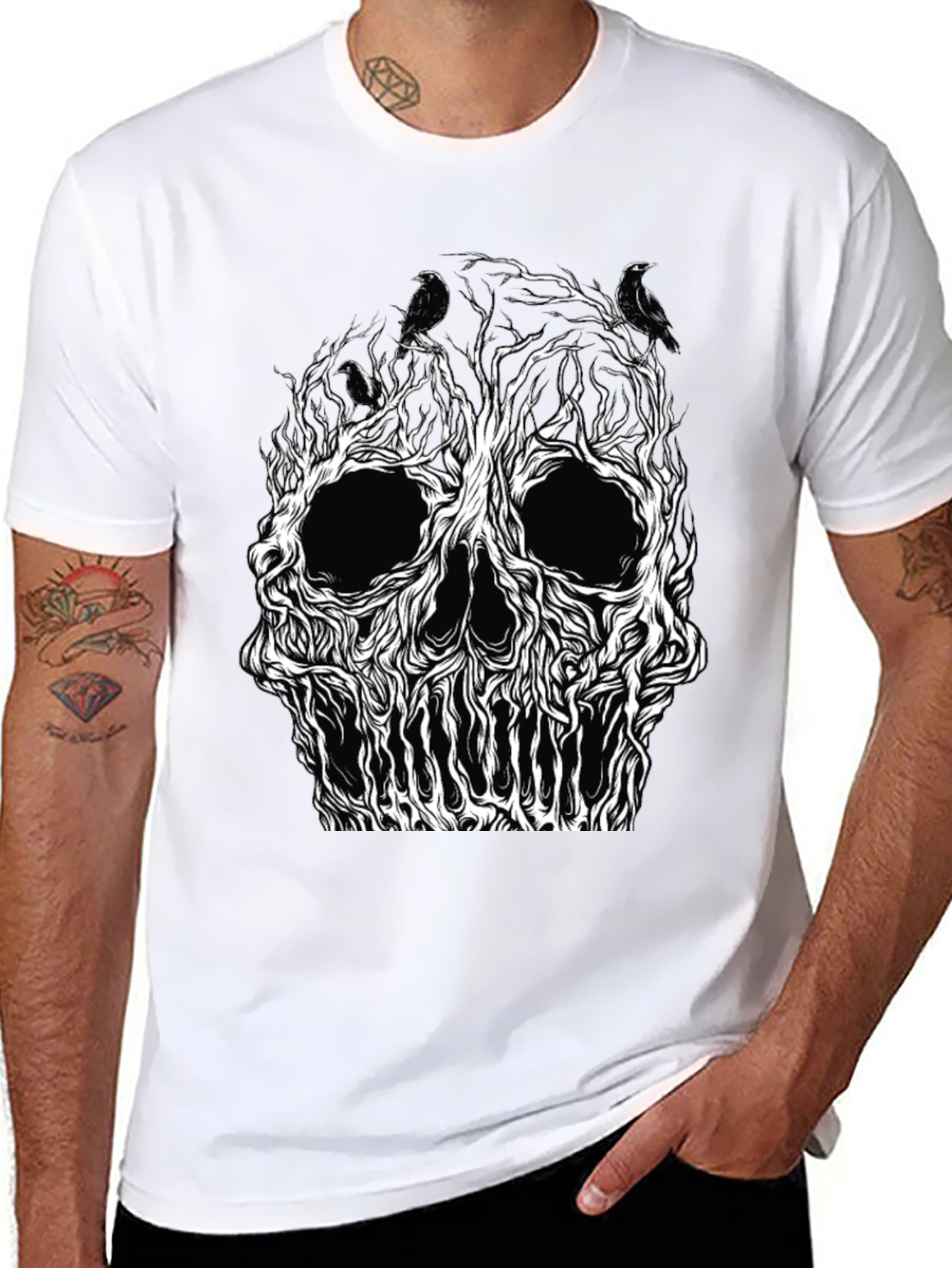 Skull Tree Raven Graphic Tee - Black