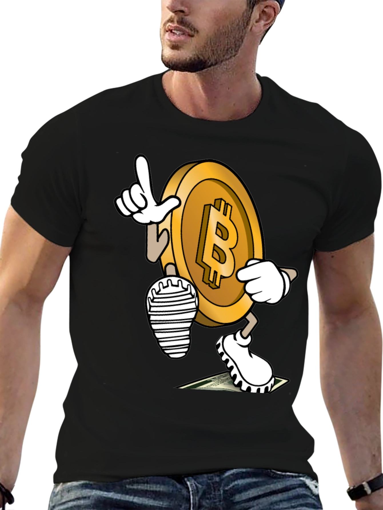 Bitcoin Cartoon Graphic Tee - Crypto Enthusiast Style