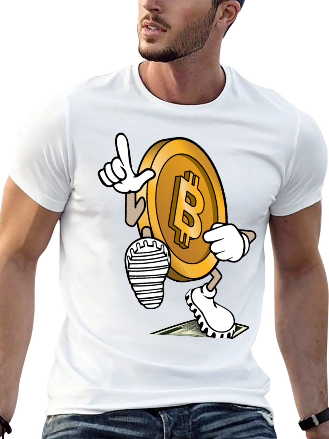 Bitcoin Cartoon Graphic Tee - Crypto Enthusiast Style
