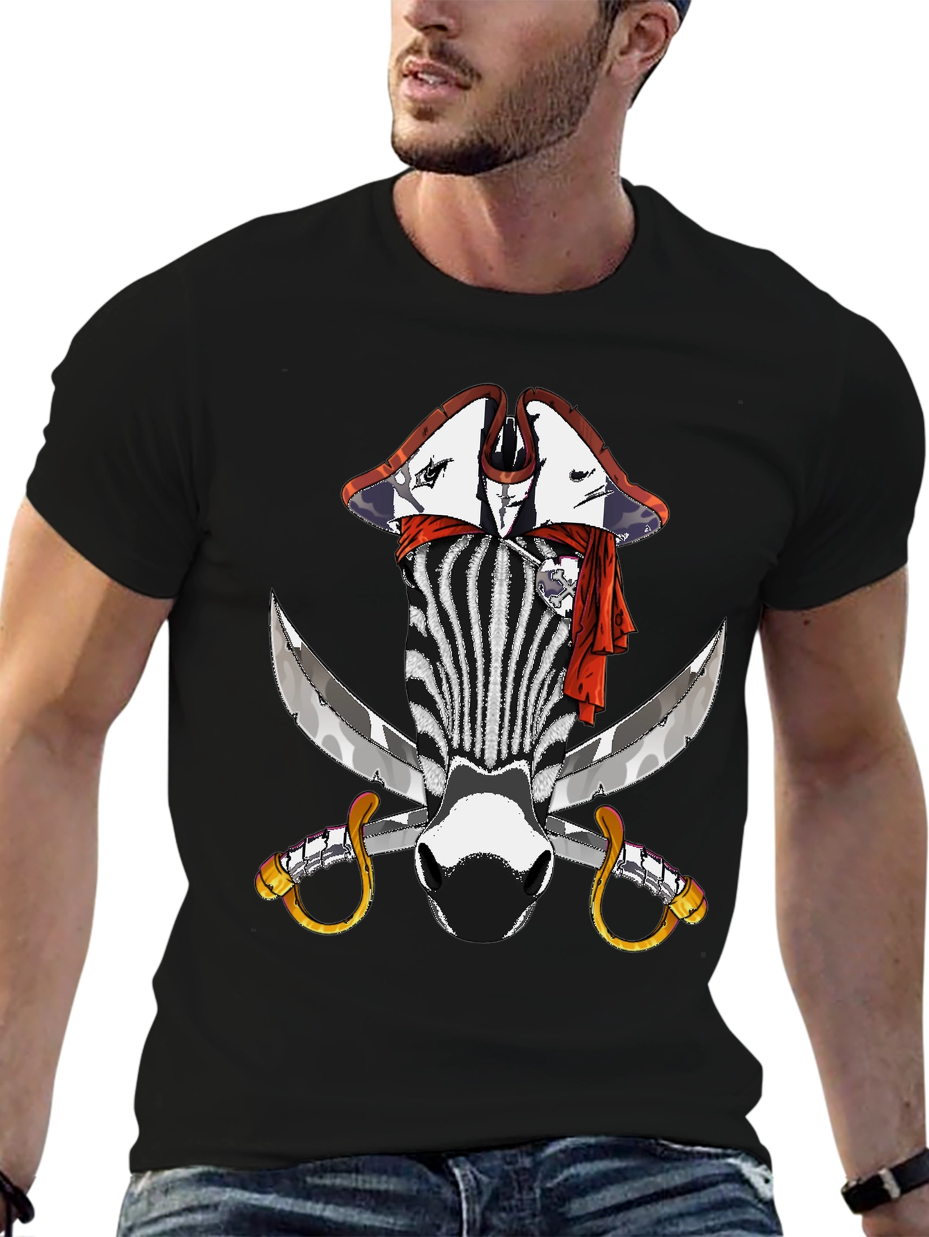 Zebra Pirate Graphic T-Shirt - Mens Black Tee