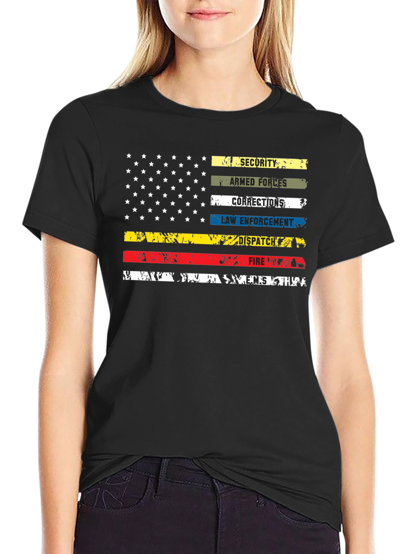 American Thin Line Distressed Graphic T-Shirt