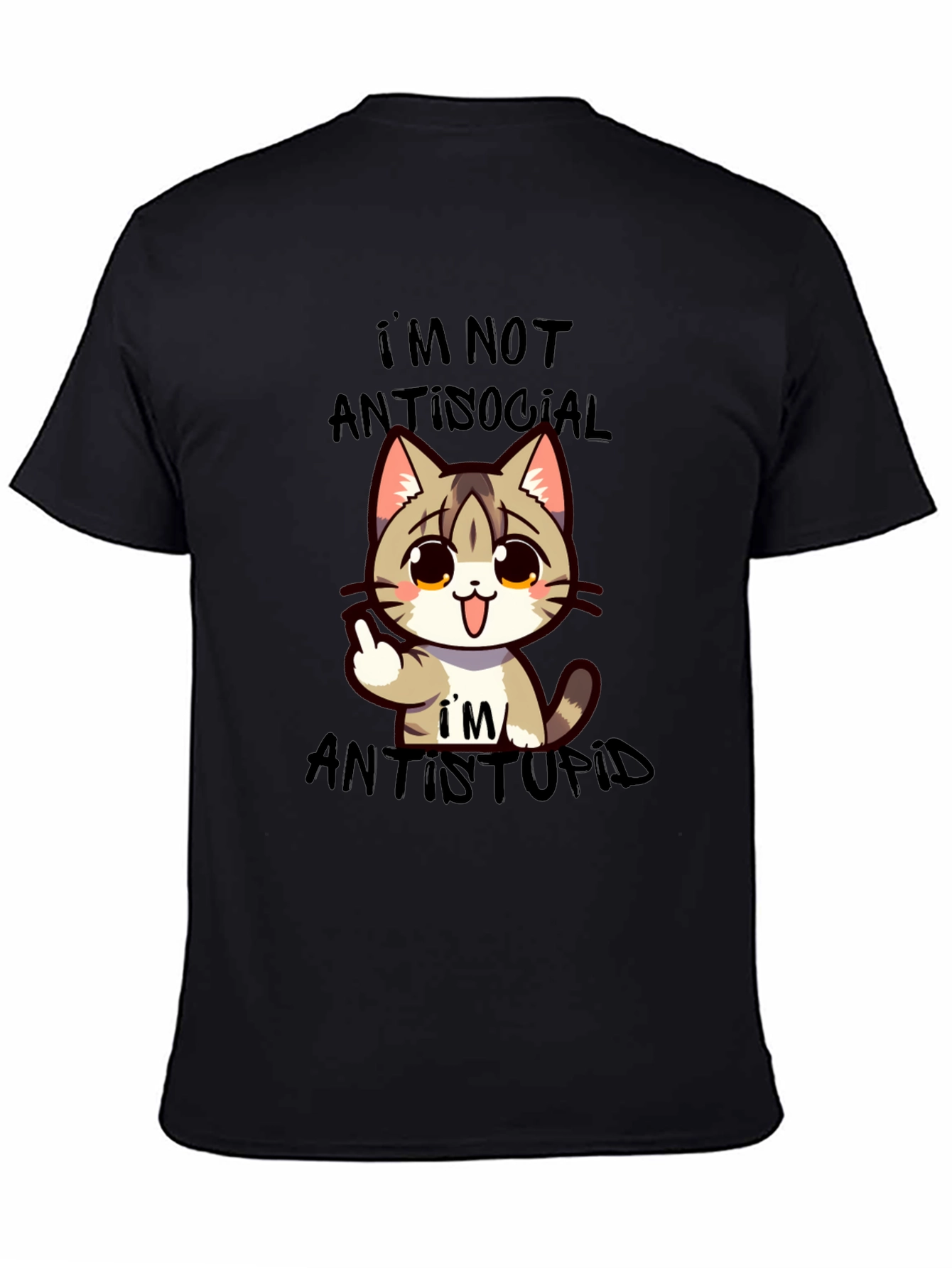 Antisocial Antistupid Cat Graphic T-Shirt