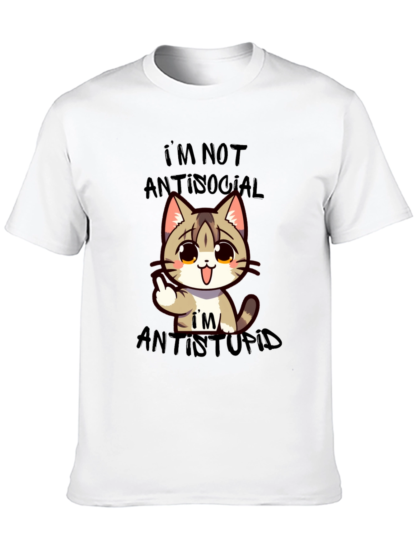 Antisocial Antistupid Cat Graphic T-Shirt