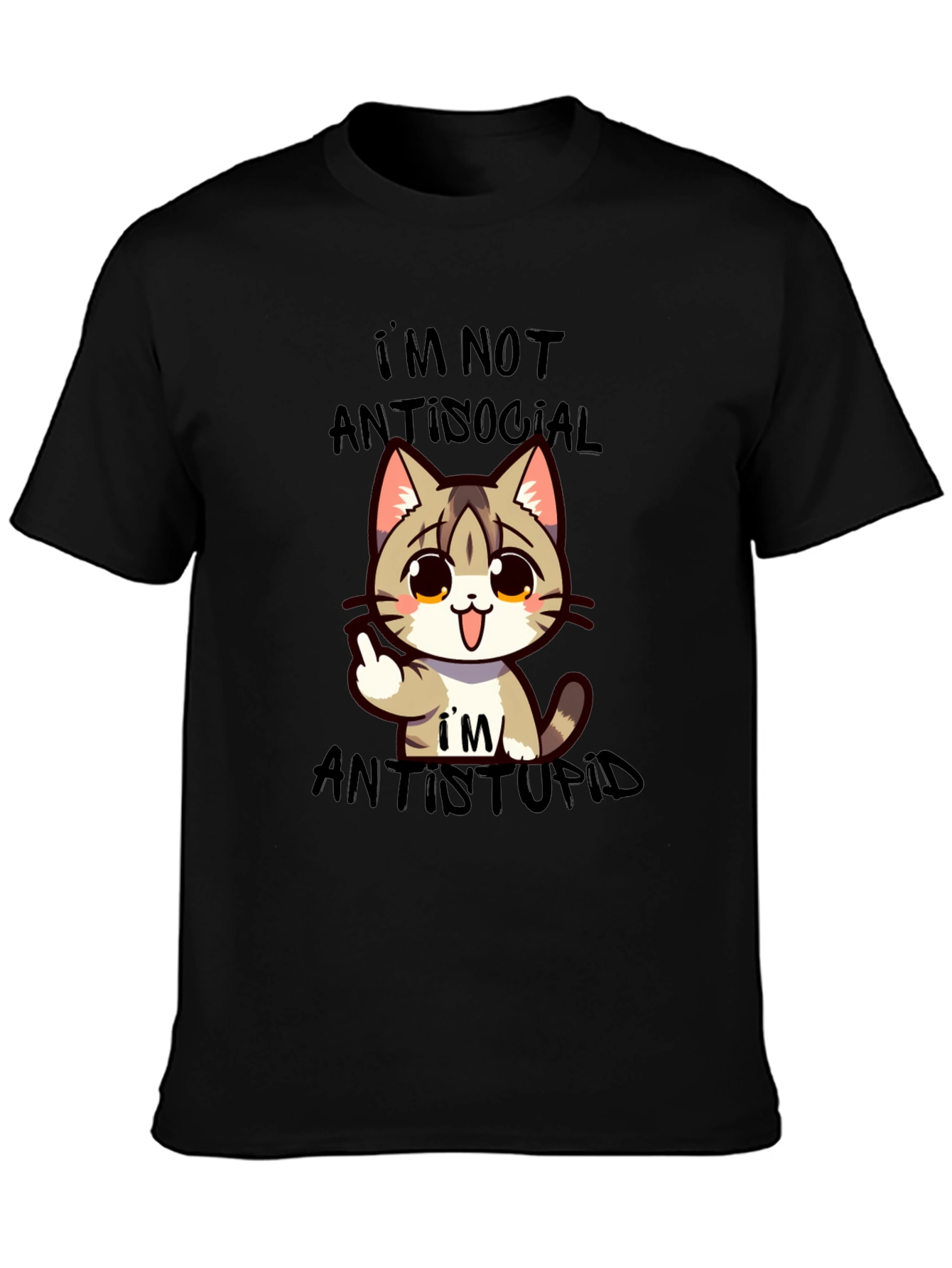 Antisocial Antistupid Cat Graphic T-Shirt