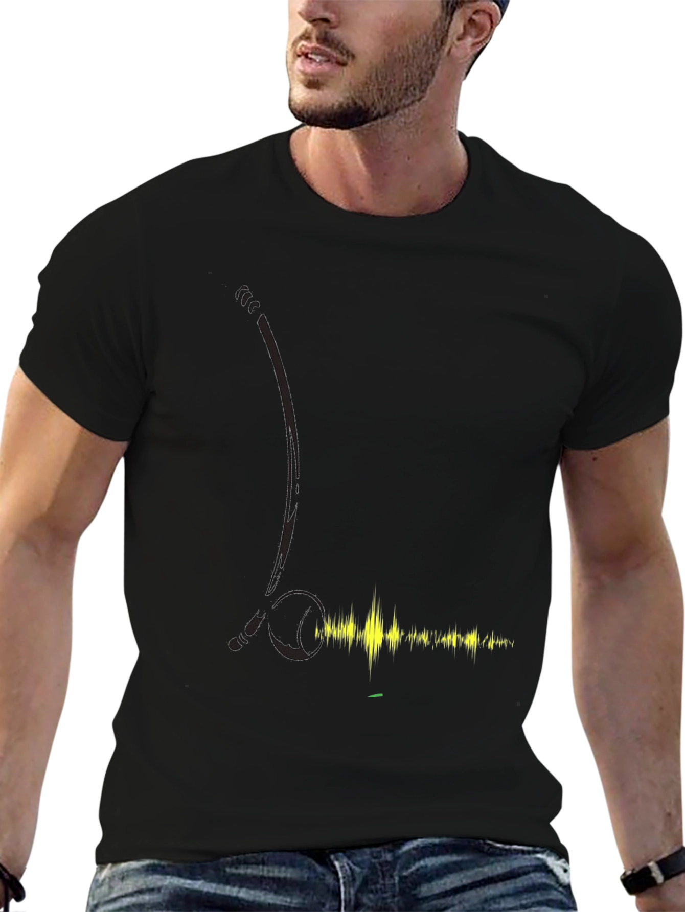 Black T-Shirt with Audio Wave Design